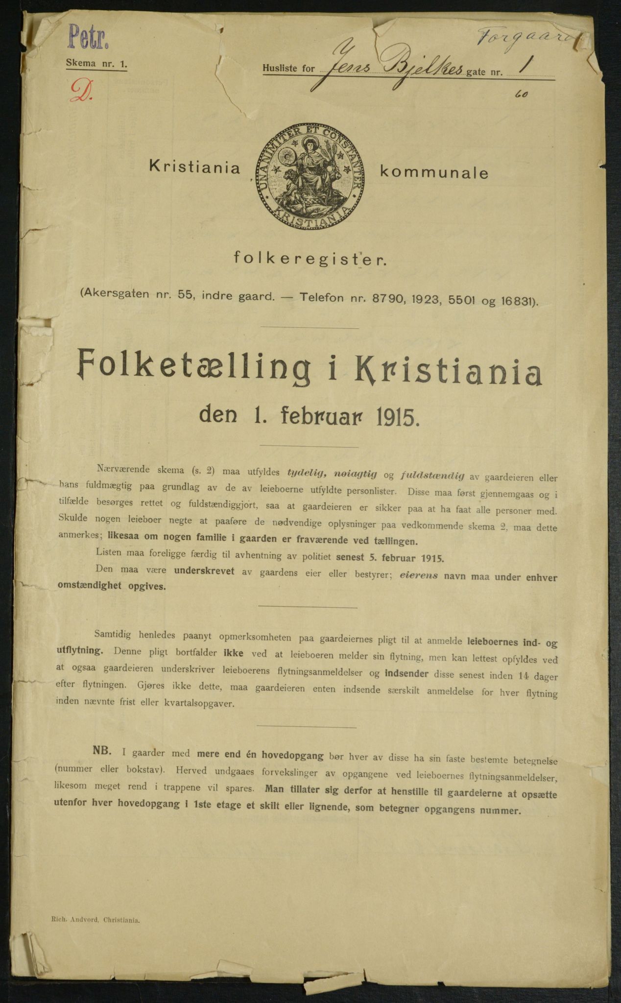 OBA, Municipal Census 1915 for Kristiania, 1915, p. 44995