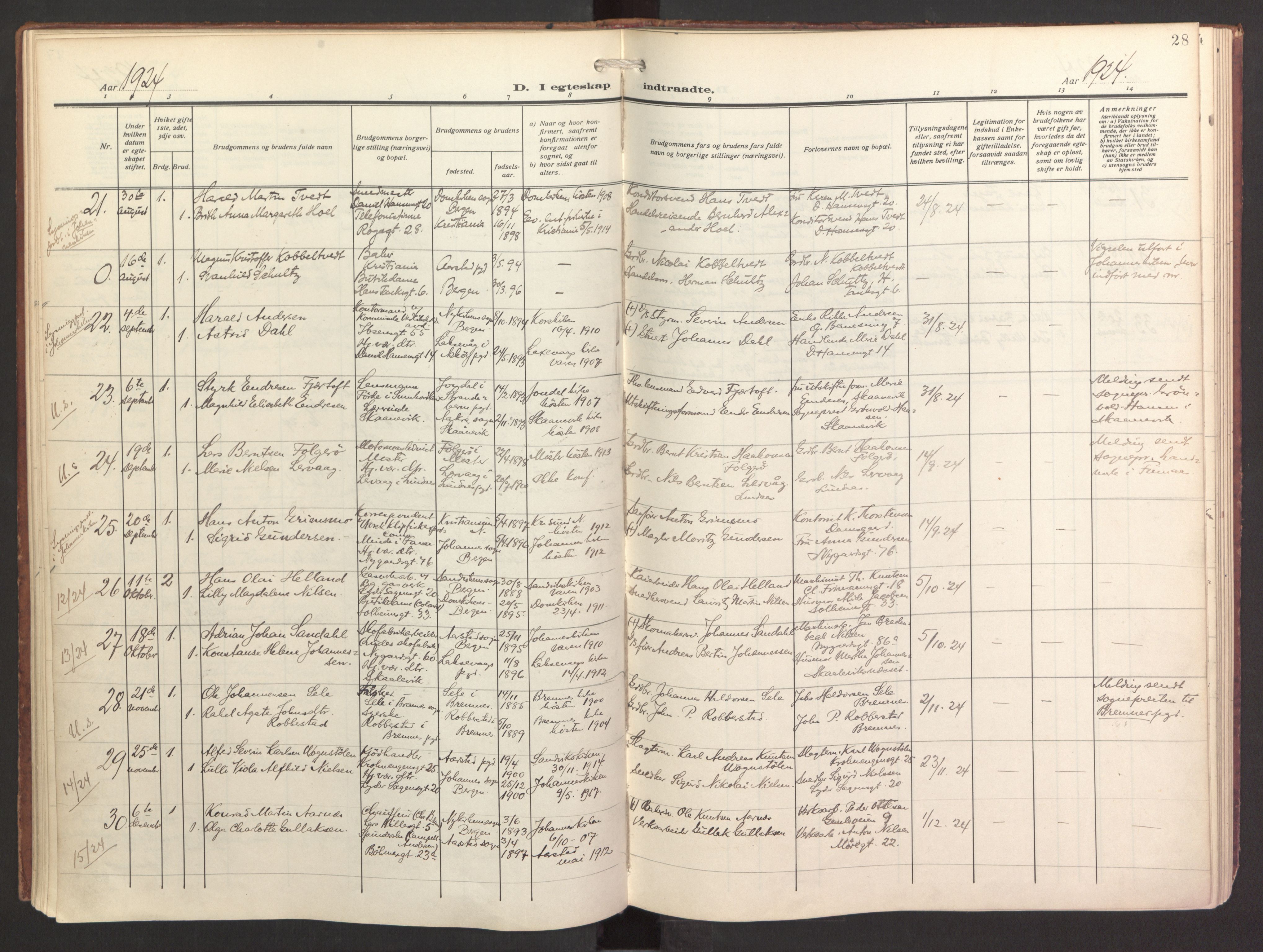 St. Jacob sokneprestembete, AV/SAB-A-78001/H/Haa/L0005: Parish register (official) no. C 1, 1917-1951, p. 28