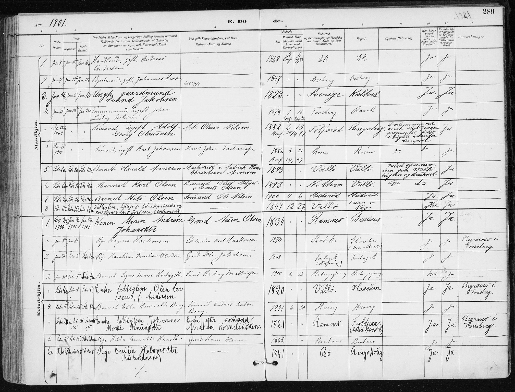 Sem kirkebøker, AV/SAKO-A-5/F/Fb/L0005: Parish register (official) no. II 5, 1892-1904, p. 289