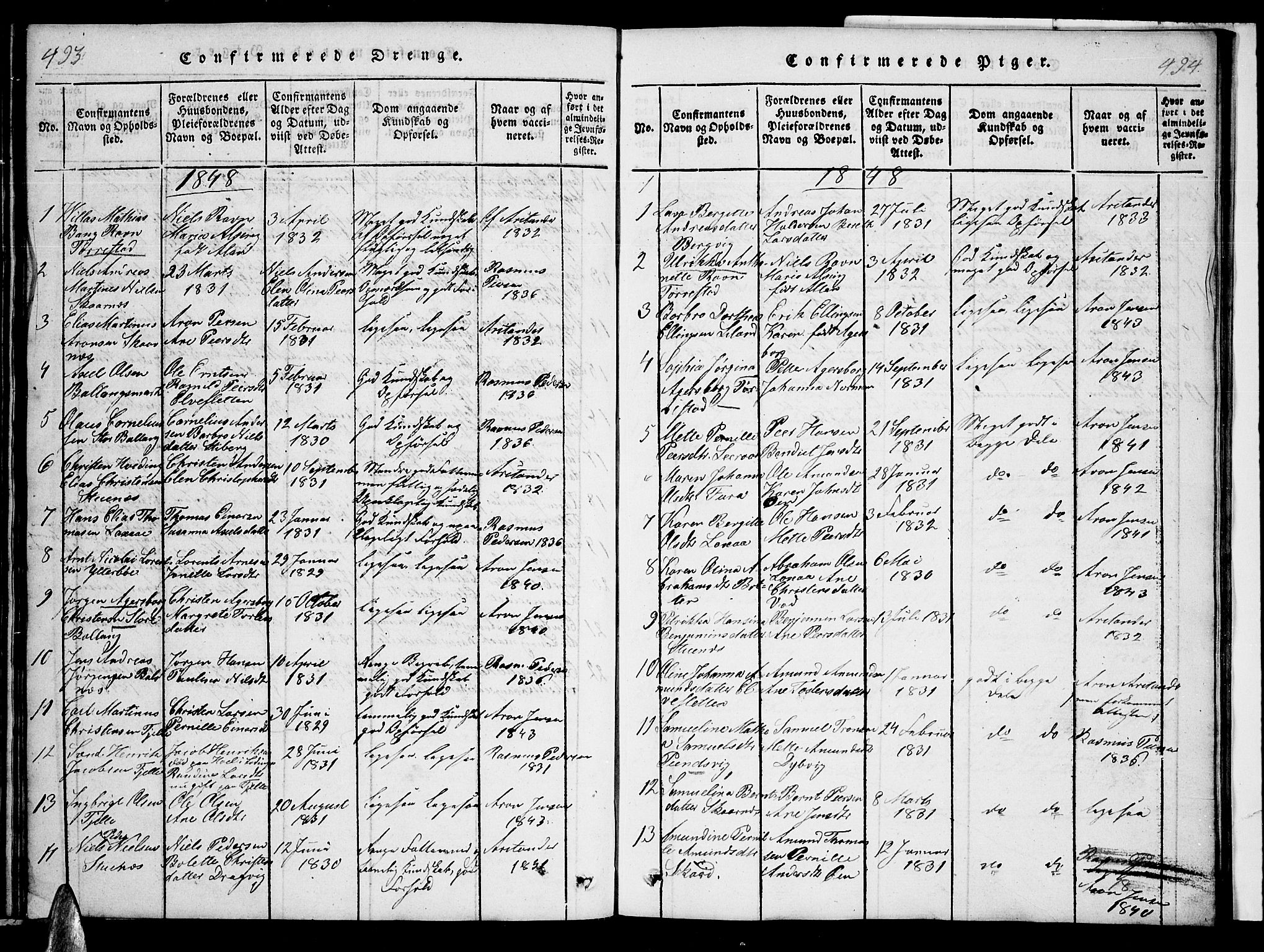 Ministerialprotokoller, klokkerbøker og fødselsregistre - Nordland, AV/SAT-A-1459/863/L0911: Parish register (copy) no. 863C01, 1821-1858, p. 493-494