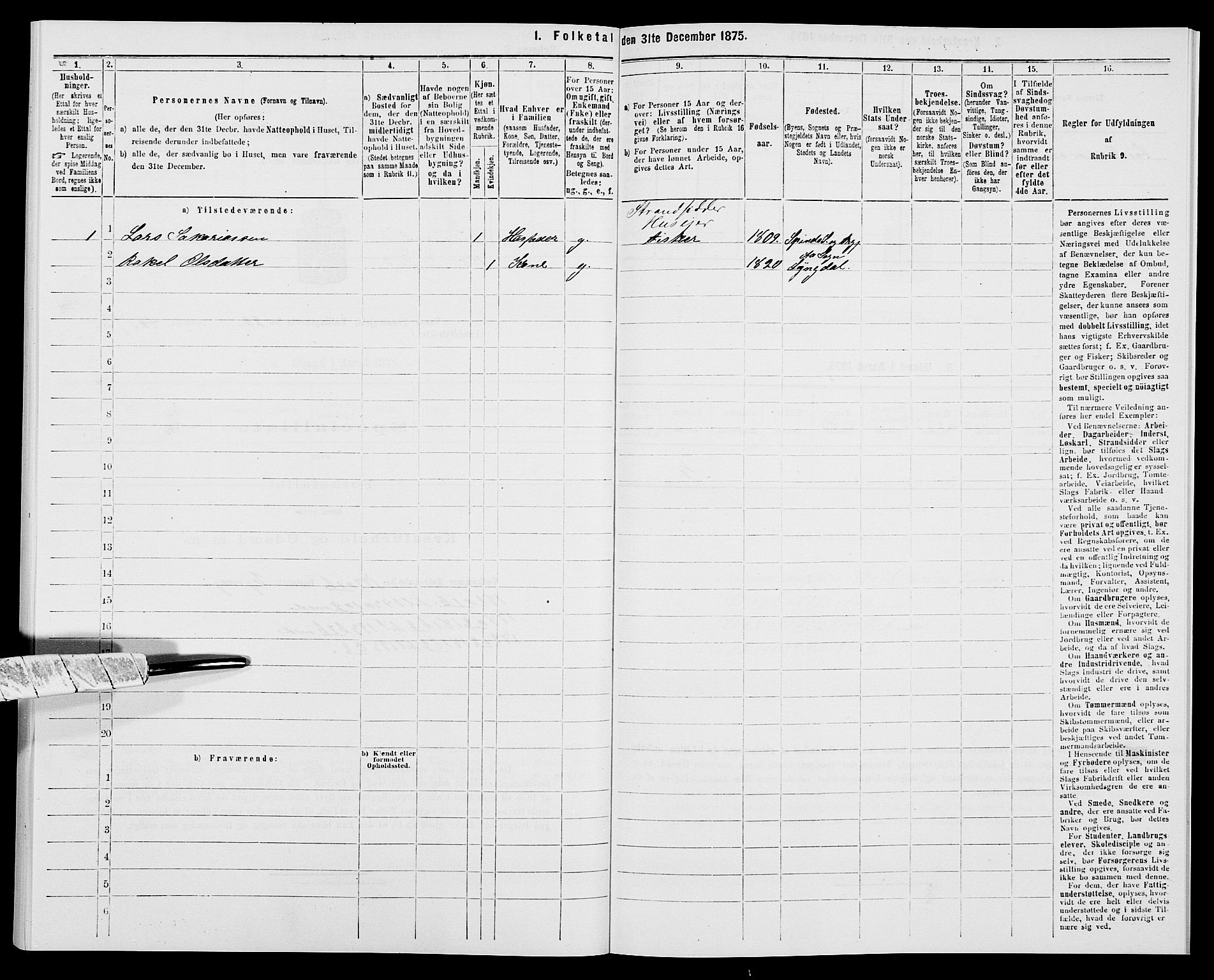 SAK, 1875 census for 1041L Vanse/Vanse og Farsund, 1875, p. 445