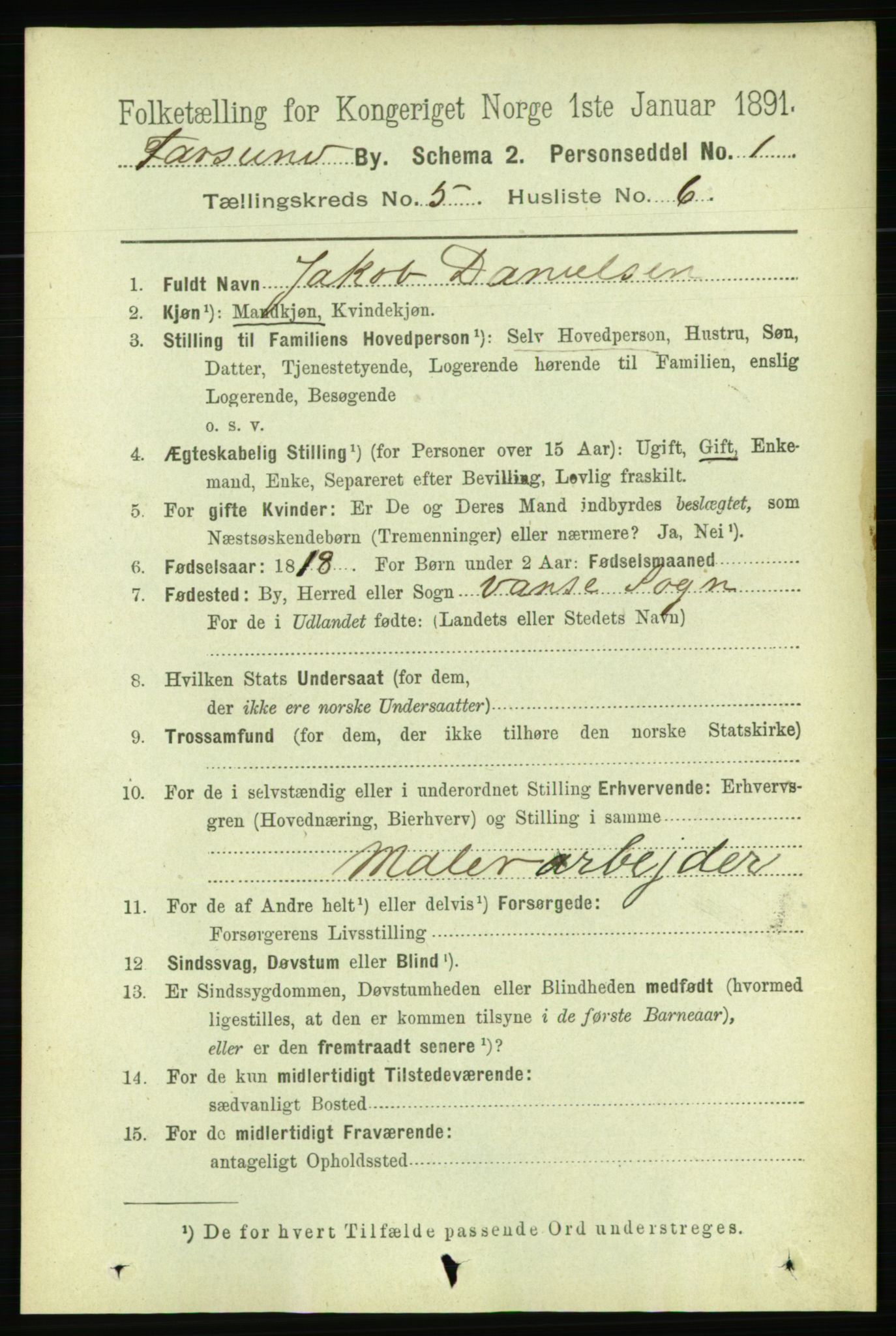 RA, 1891 census for 1003 Farsund, 1891, p. 1986