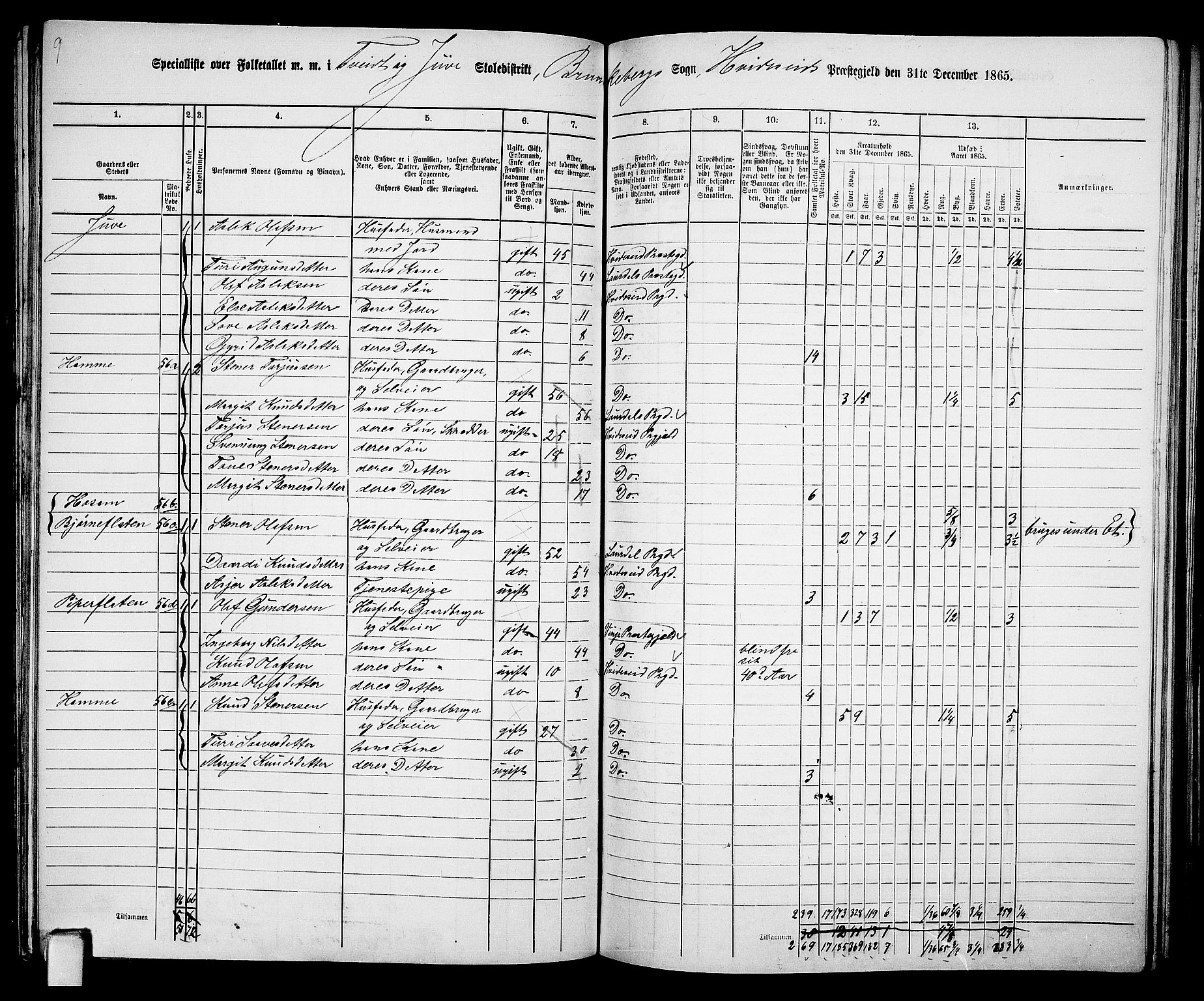 RA, 1865 census for Kviteseid, 1865, p. 81