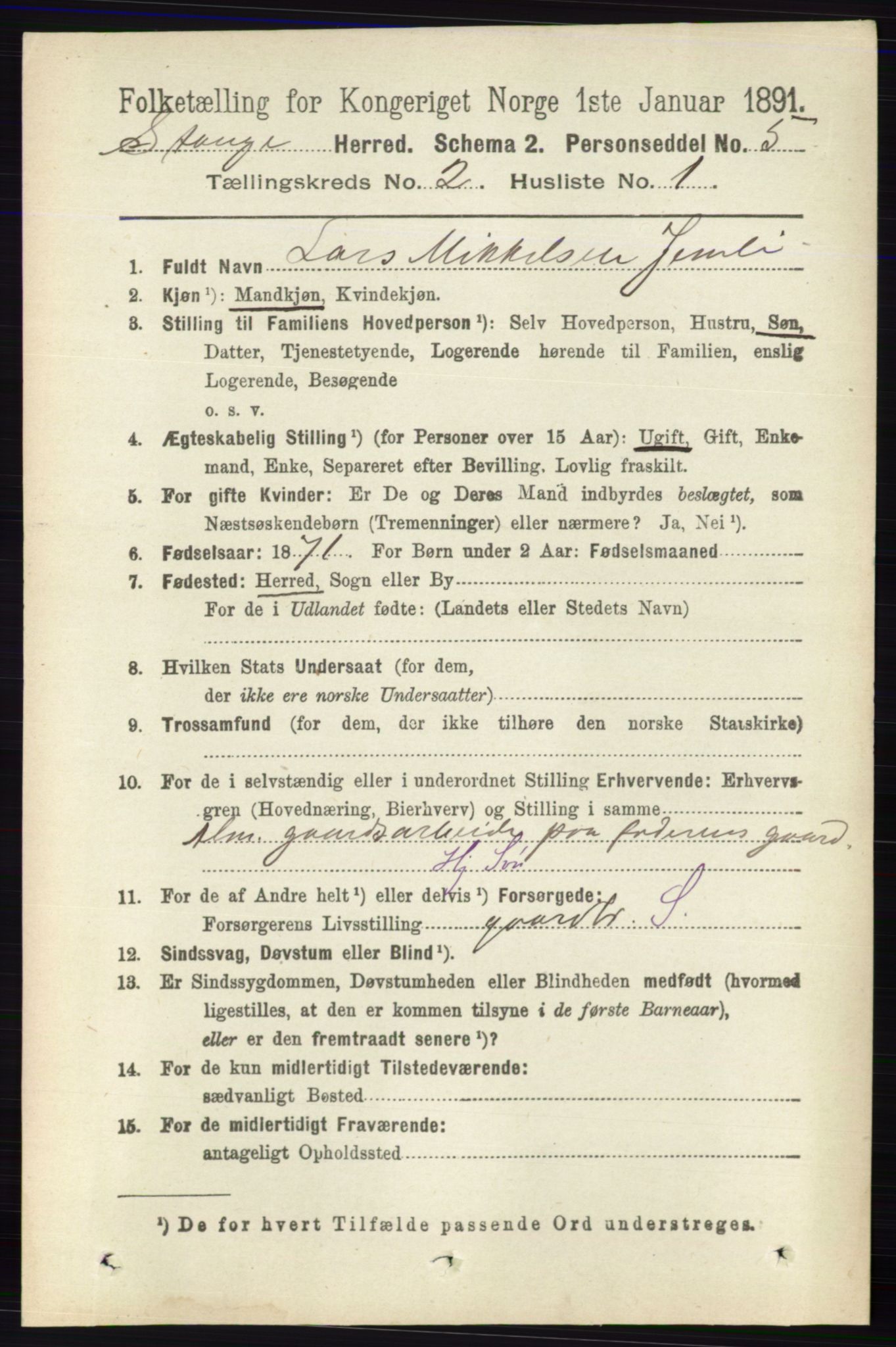 RA, 1891 census for 0417 Stange, 1891, p. 948