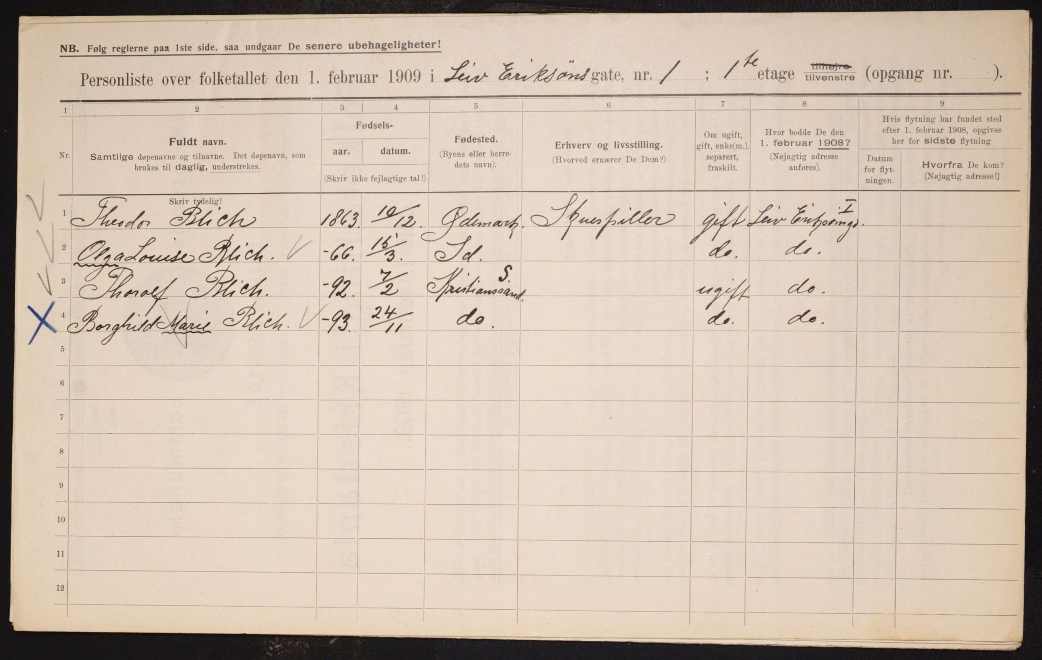 OBA, Municipal Census 1909 for Kristiania, 1909, p. 52413
