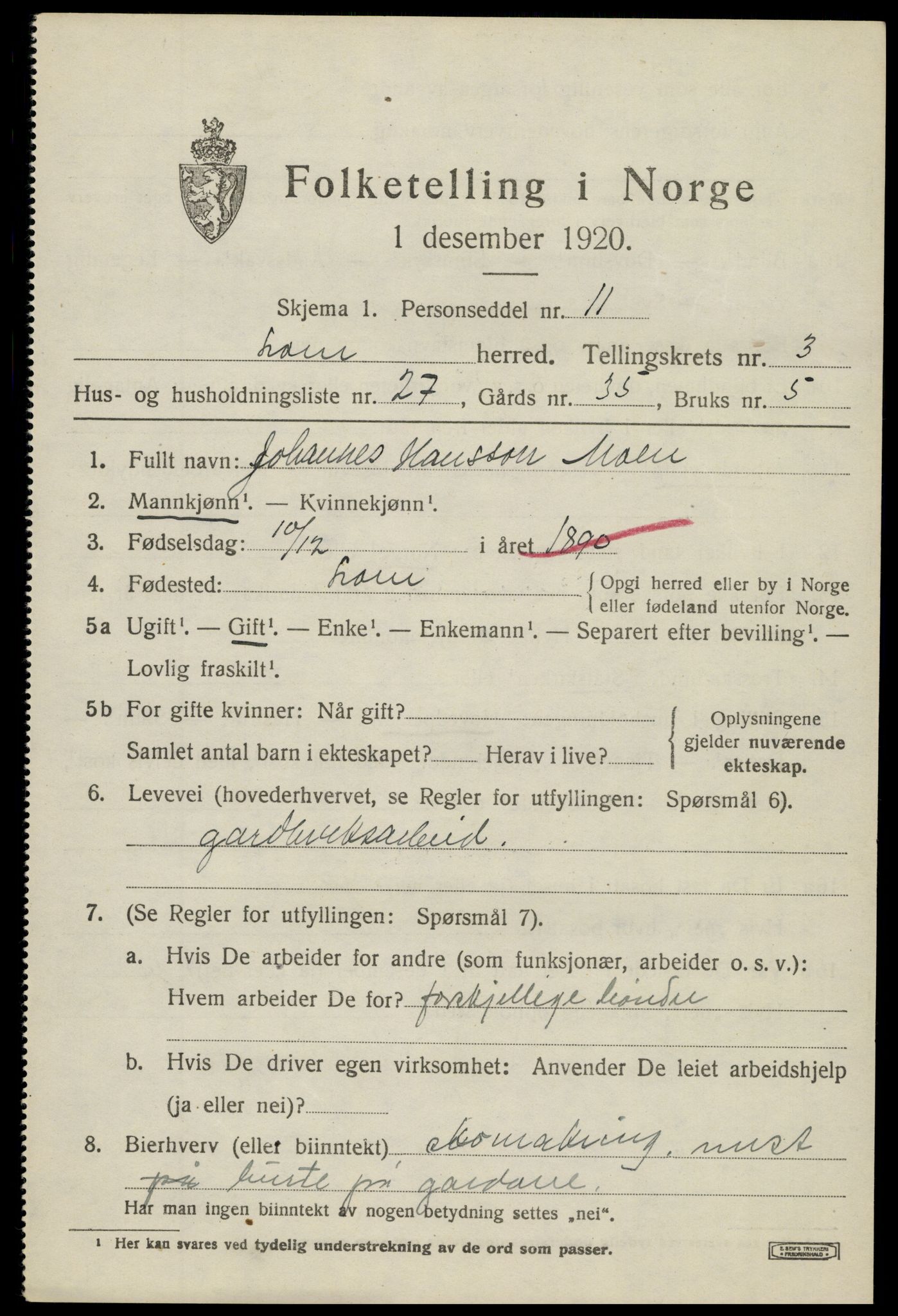 SAH, 1920 census for Lom, 1920, p. 2310