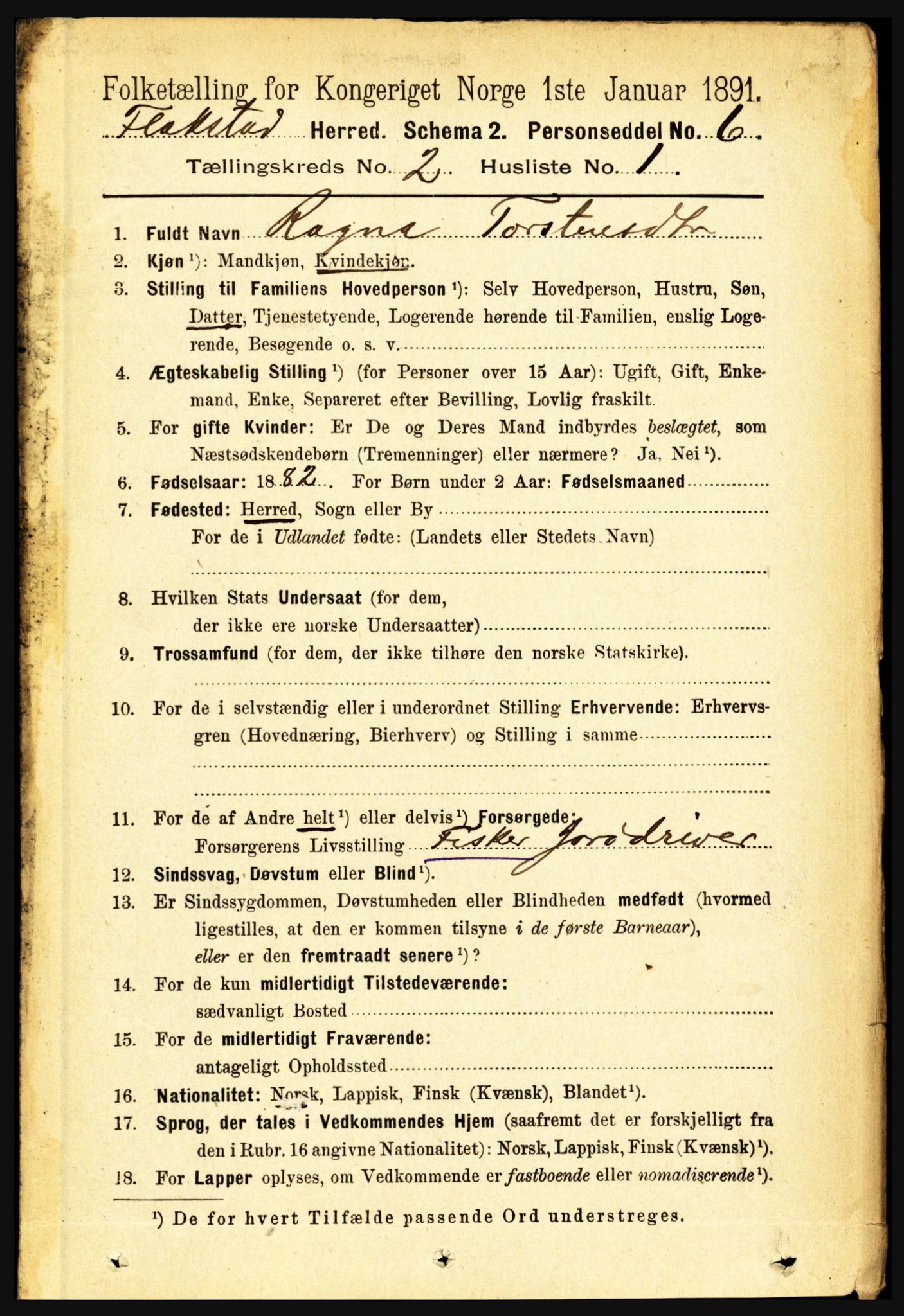 RA, 1891 census for 1859 Flakstad, 1891, p. 603