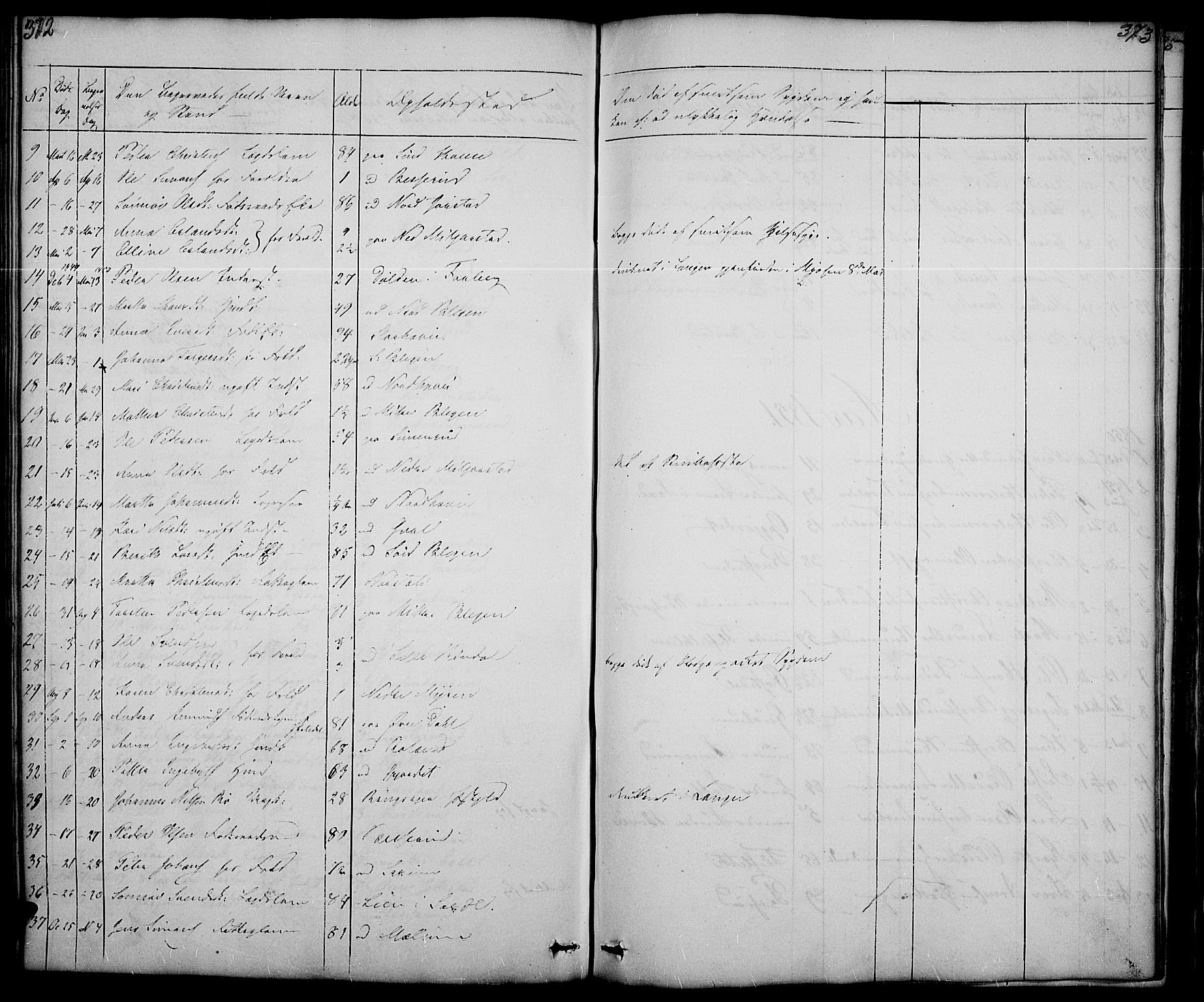 Fåberg prestekontor, SAH/PREST-086/H/Ha/Hab/L0005: Parish register (copy) no. 5, 1837-1864, p. 372-373