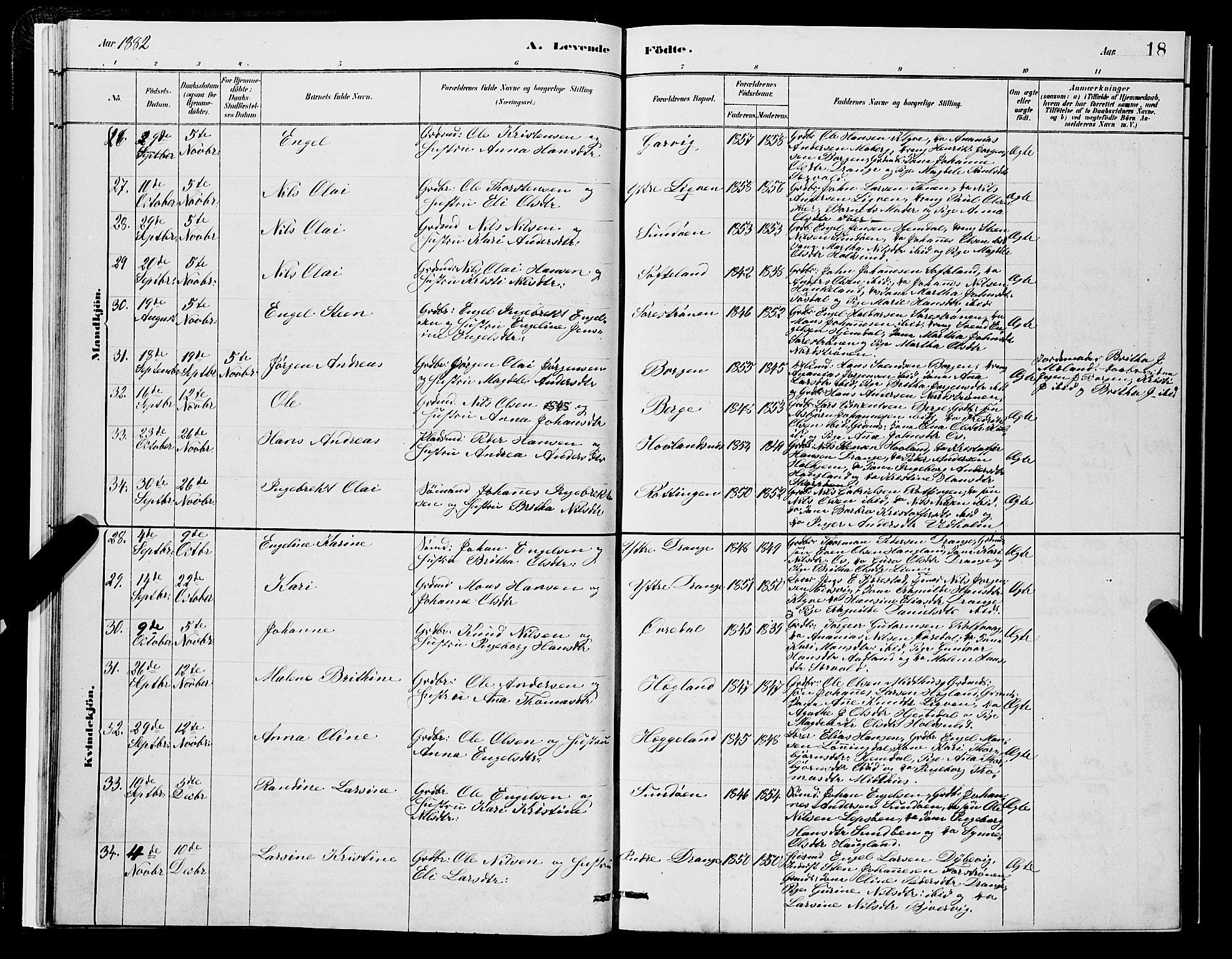 Os sokneprestembete, SAB/A-99929: Parish register (copy) no. A 2, 1880-1896, p. 18