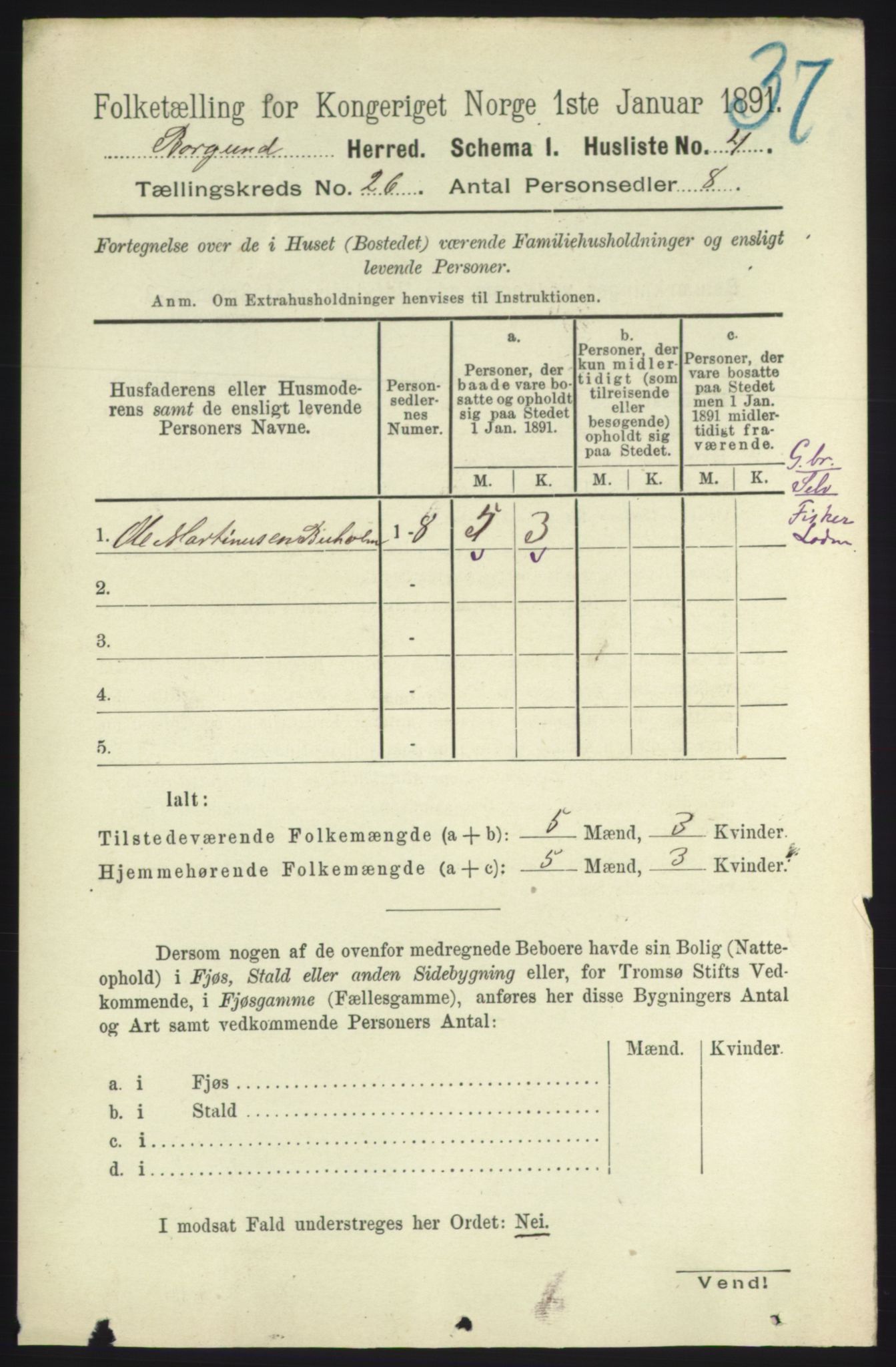 RA, 1891 census for 1531 Borgund, 1891, p. 7582