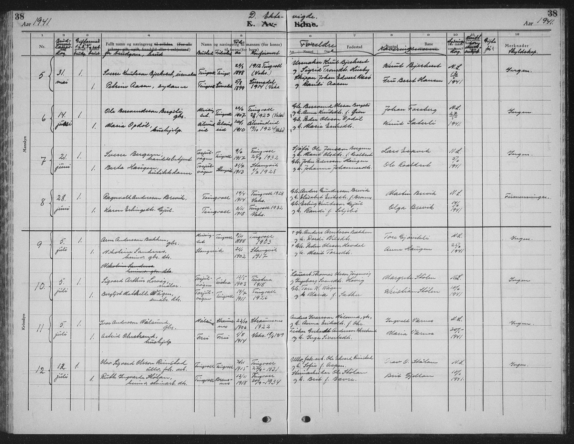 Ministerialprotokoller, klokkerbøker og fødselsregistre - Møre og Romsdal, AV/SAT-A-1454/586/L0995: Parish register (copy) no. 586C06, 1928-1943, p. 38