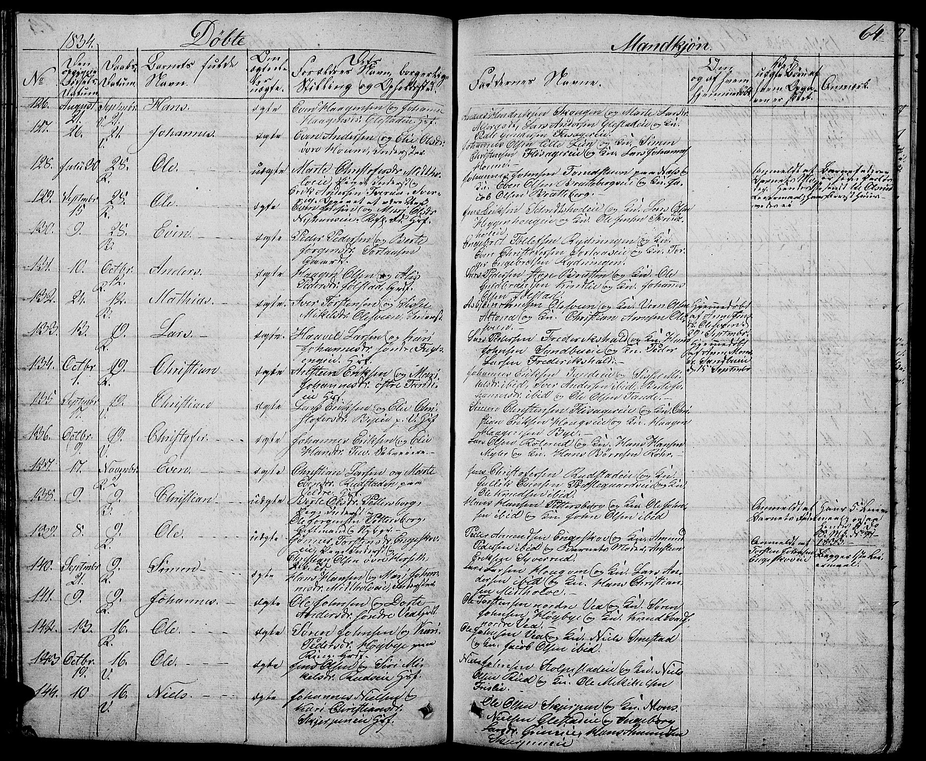 Ringsaker prestekontor, AV/SAH-PREST-014/L/La/L0004: Parish register (copy) no. 4, 1827-1838, p. 64