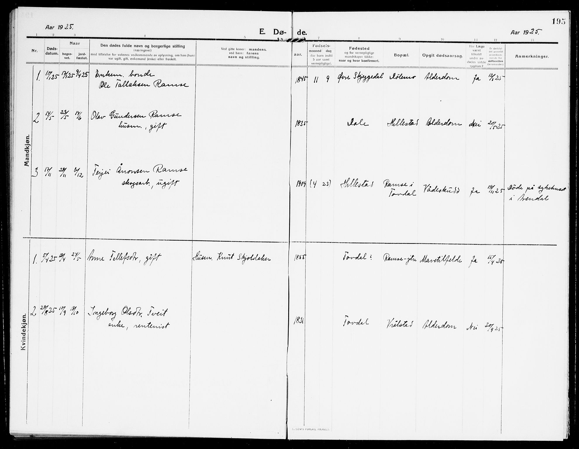 Åmli sokneprestkontor, AV/SAK-1111-0050/F/Fb/Fbb/L0003: Parish register (copy) no. B 3, 1906-1941, p. 195