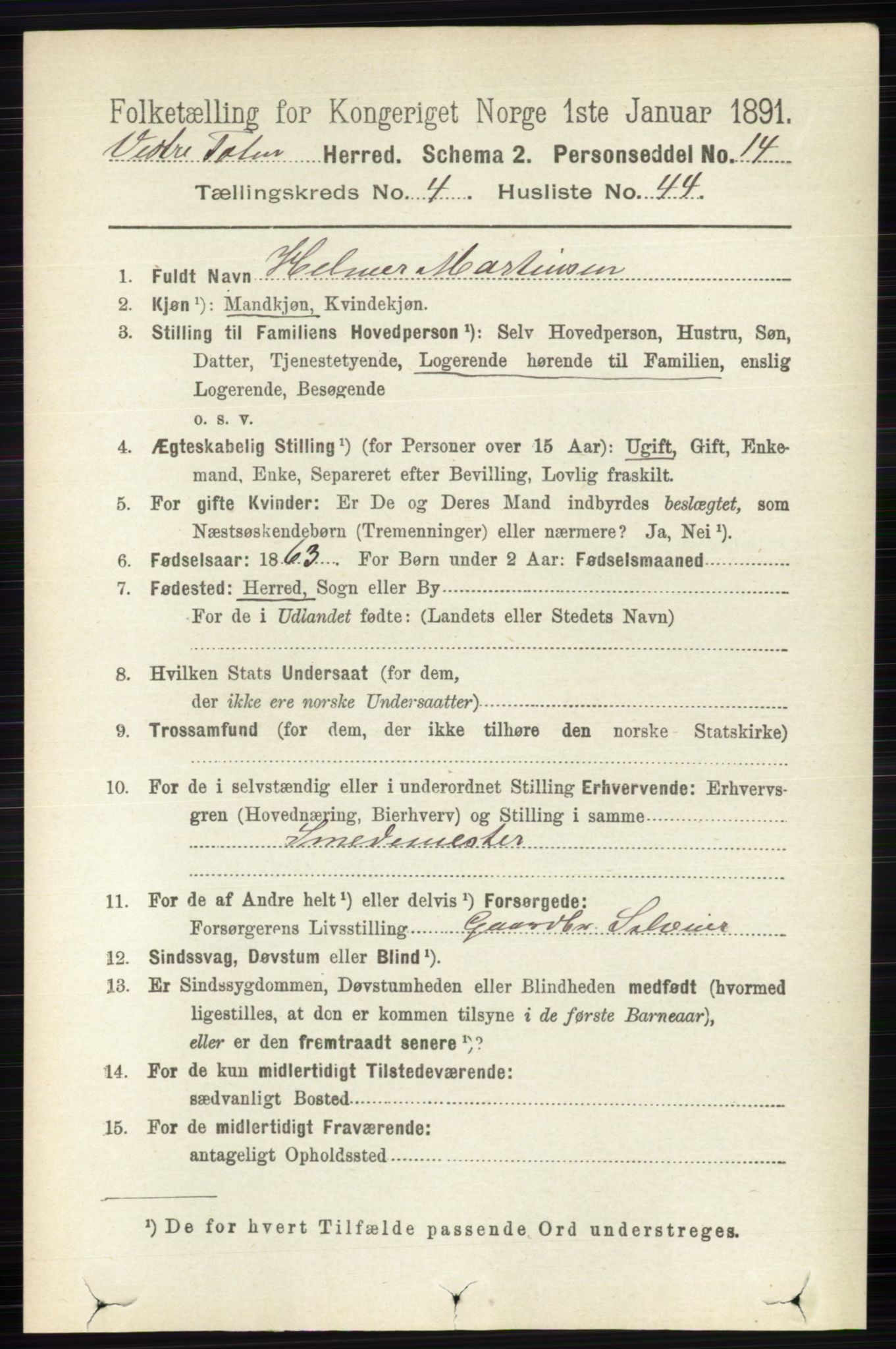 RA, 1891 census for 0529 Vestre Toten, 1891, p. 2976