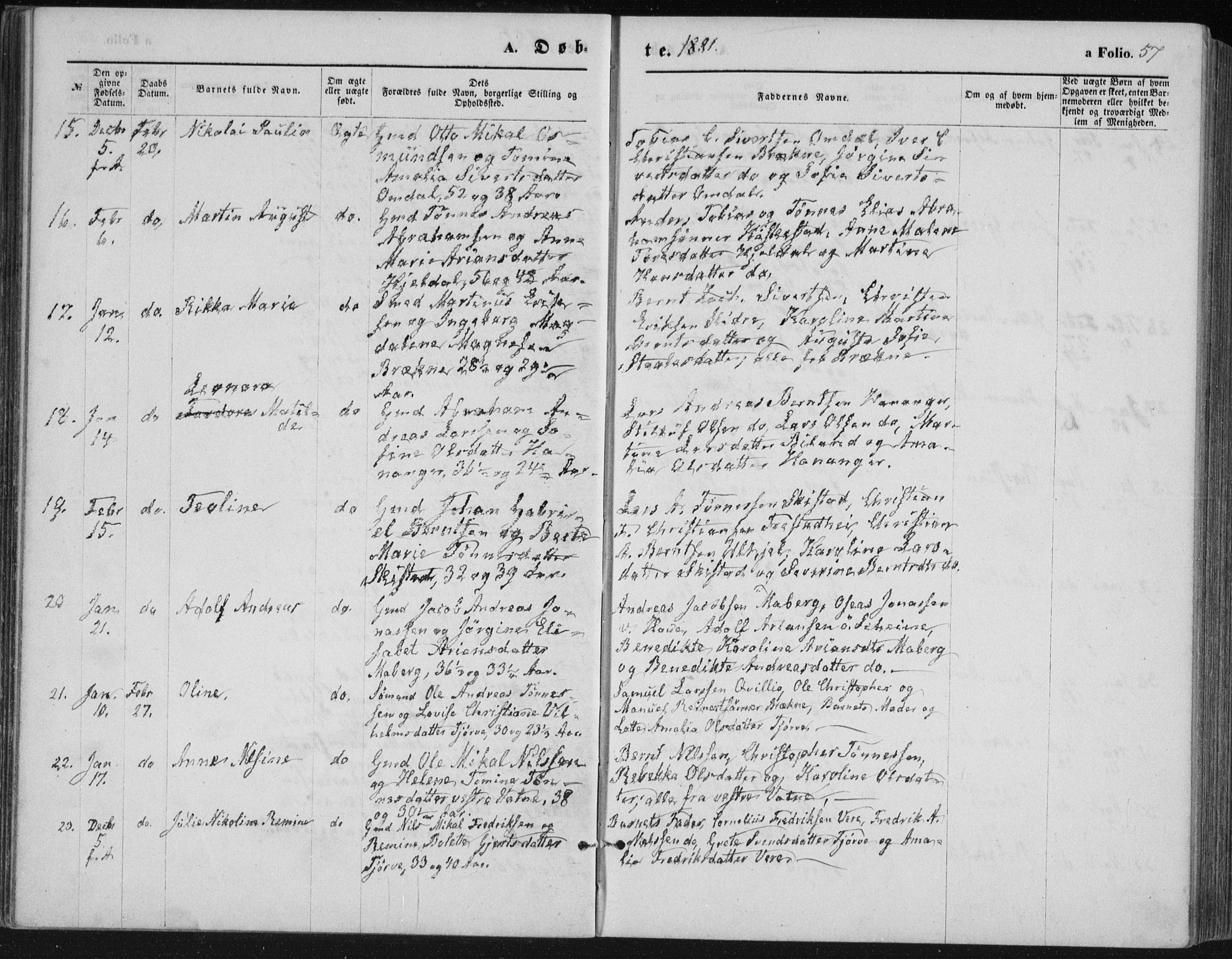 Lista sokneprestkontor, AV/SAK-1111-0027/F/Fb/L0004: Parish register (copy) no. B 4, 1877-1891, p. 57