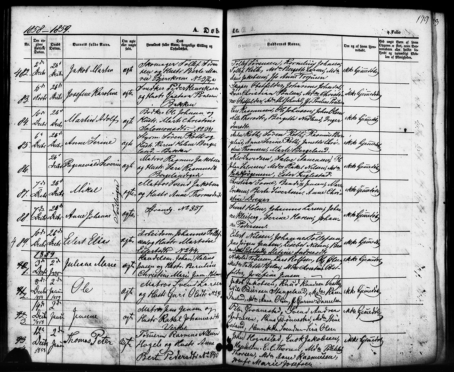 Domkirken sokneprestkontor, SAST/A-101812/001/30/30BB/L0010: Parish register (copy) no. B 10, 1855-1860, p. 179