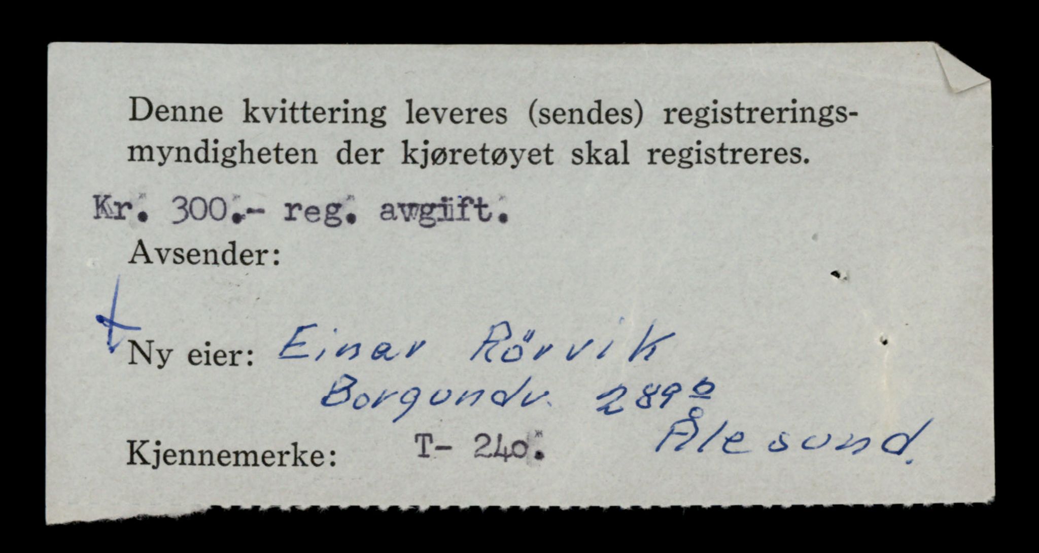 Møre og Romsdal vegkontor - Ålesund trafikkstasjon, SAT/A-4099/F/Fe/L0003: Registreringskort for kjøretøy T 232 - T 340, 1927-1998, p. 204