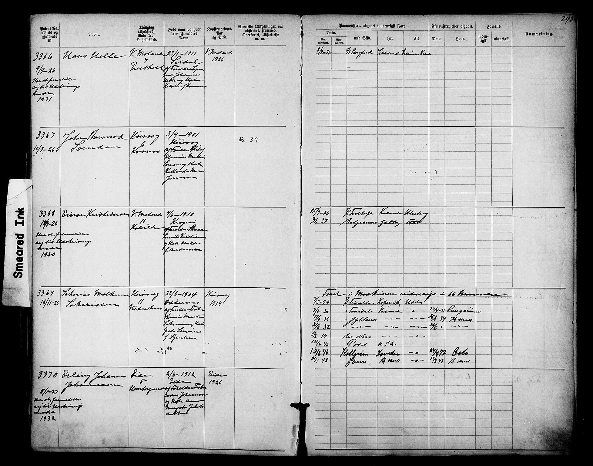 Lillesand mønstringskrets, AV/SAK-2031-0014/F/Fa/L0003: Annotasjonsrulle nr 1911-3489 med register, W-9, 1891-1932, p. 333