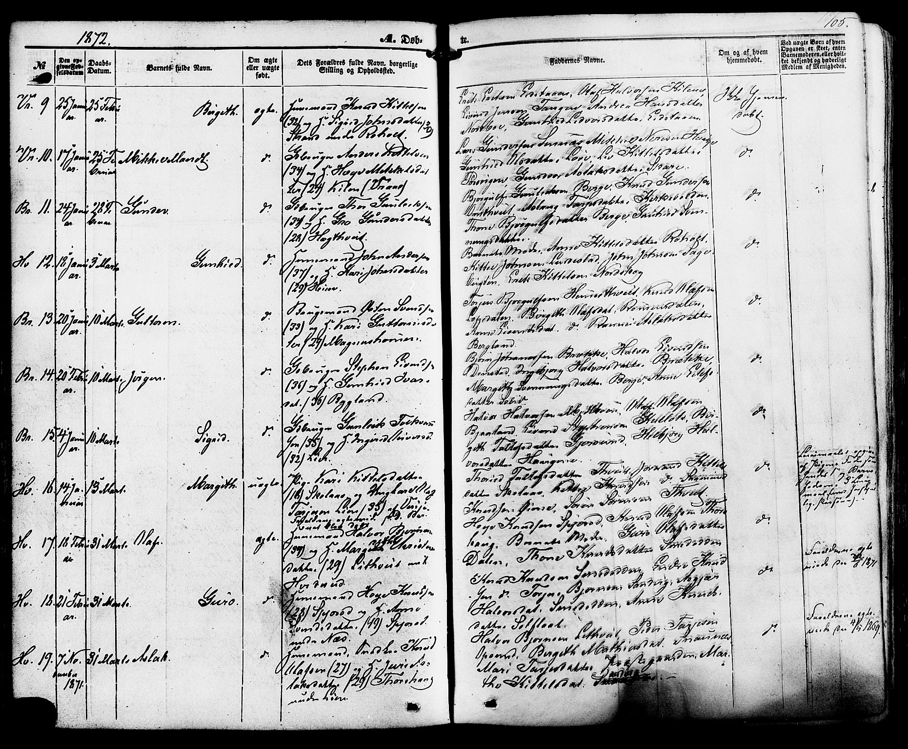 Kviteseid kirkebøker, SAKO/A-276/F/Fa/L0007: Parish register (official) no. I 7, 1859-1881, p. 105