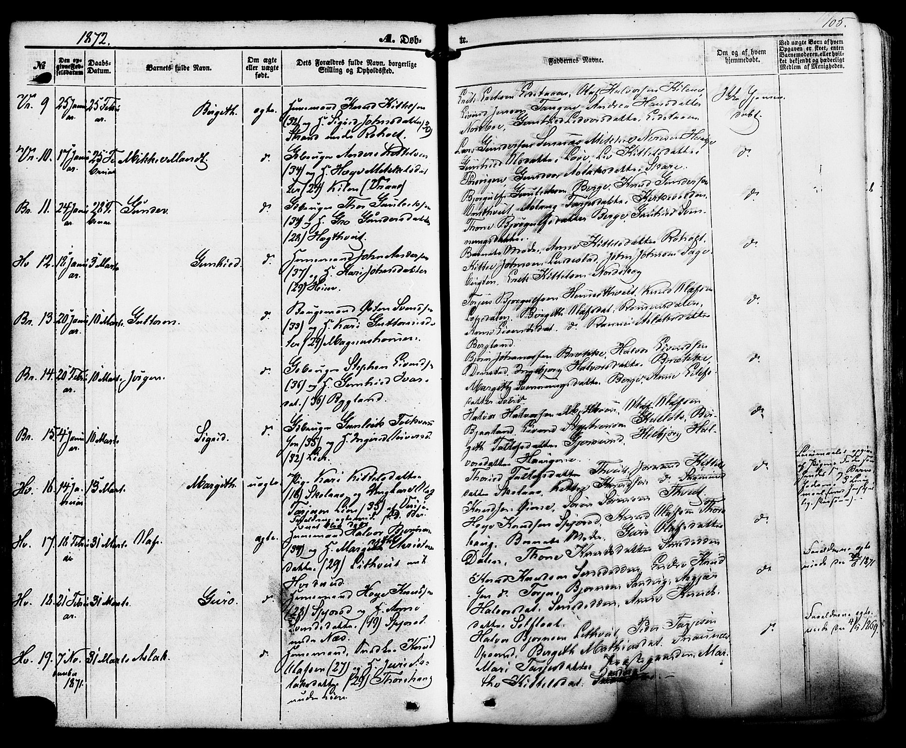 Kviteseid kirkebøker, AV/SAKO-A-276/F/Fa/L0007: Parish register (official) no. I 7, 1859-1881, p. 105