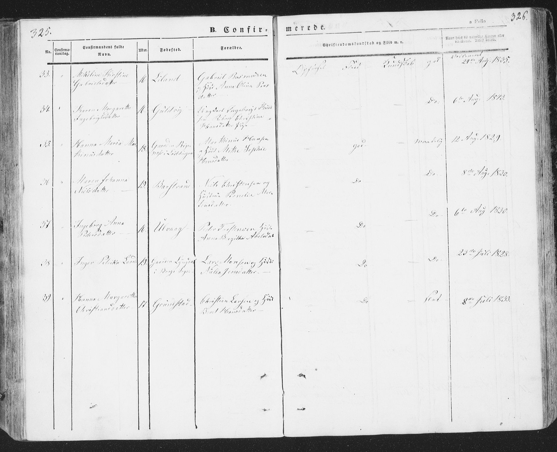 Ministerialprotokoller, klokkerbøker og fødselsregistre - Nordland, AV/SAT-A-1459/874/L1072: Parish register (copy) no. 874C01, 1843-1859, p. 325-326