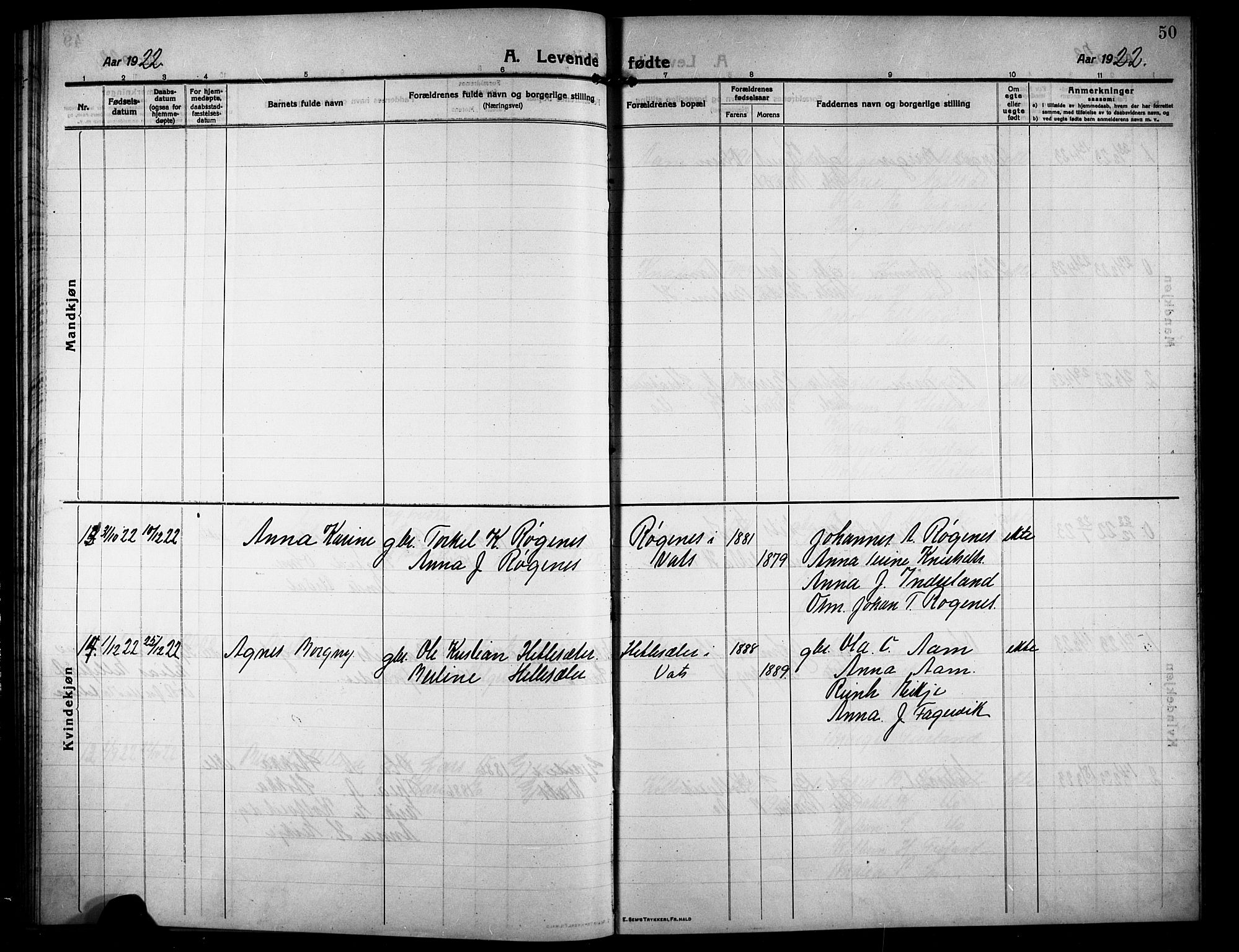 Skjold sokneprestkontor, AV/SAST-A-101847/H/Ha/Hab/L0009: Parish register (copy) no. B 9, 1914-1925, p. 50