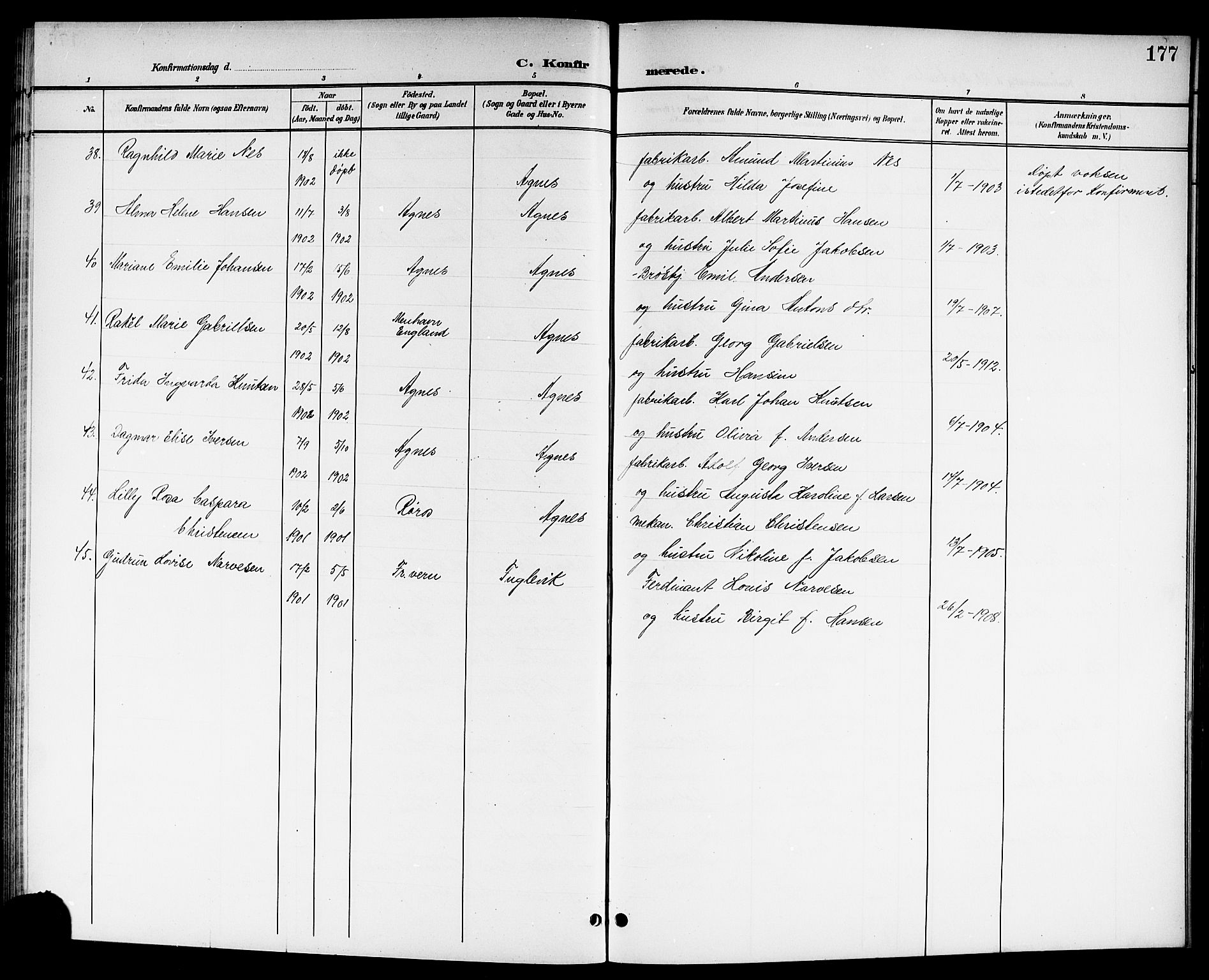 Brunlanes kirkebøker, SAKO/A-342/G/Ga/L0004: Parish register (copy) no. I 4, 1898-1921, p. 177