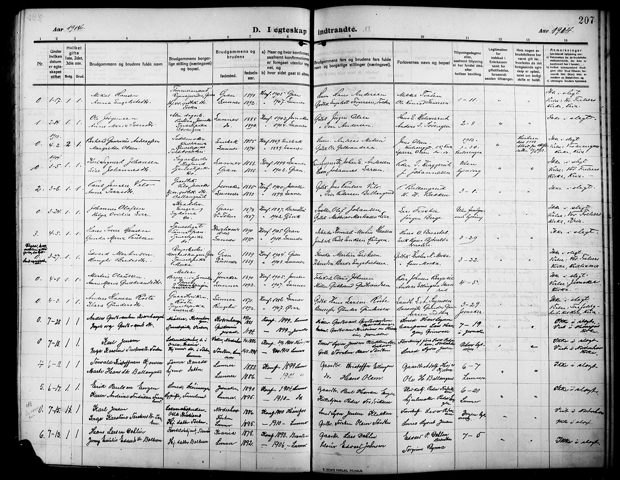 Lunner prestekontor, SAH/PREST-118/H/Ha/Hab/L0001: Parish register (copy) no. 1, 1909-1922, p. 207