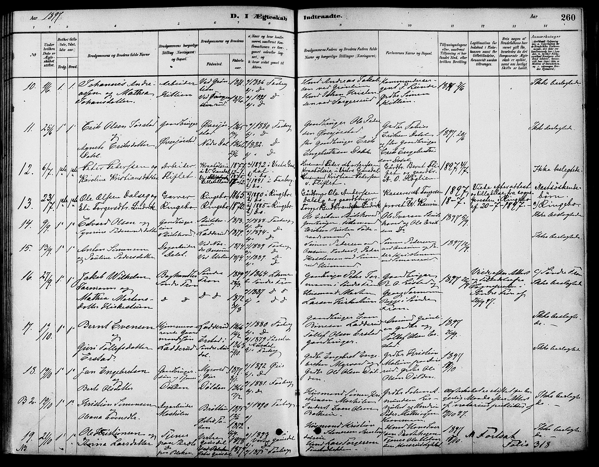 Fåberg prestekontor, AV/SAH-PREST-086/H/Ha/Haa/L0008: Parish register (official) no. 8, 1879-1898, p. 260