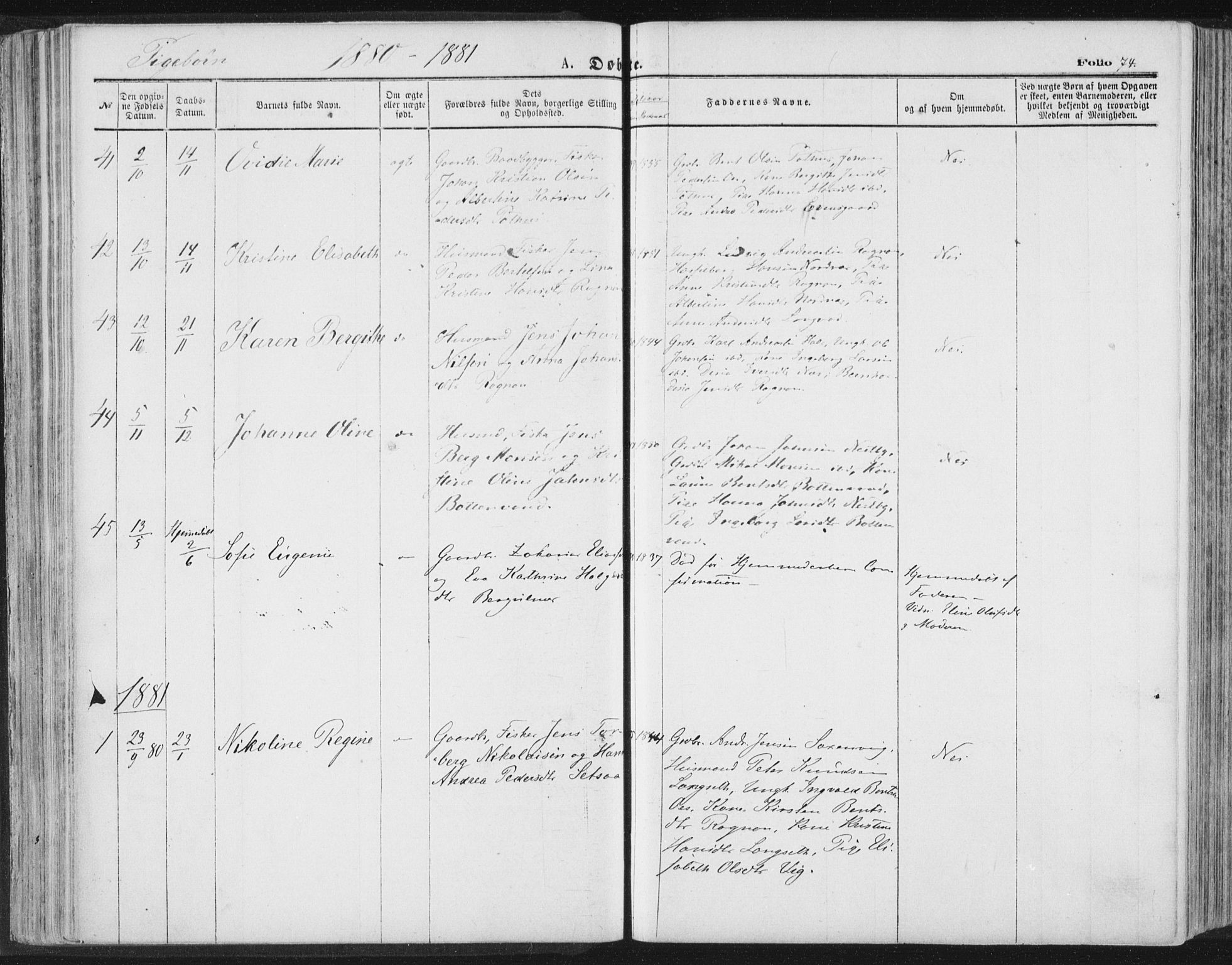 Ministerialprotokoller, klokkerbøker og fødselsregistre - Nordland, SAT/A-1459/847/L0668: Parish register (official) no. 847A08, 1872-1886, p. 74