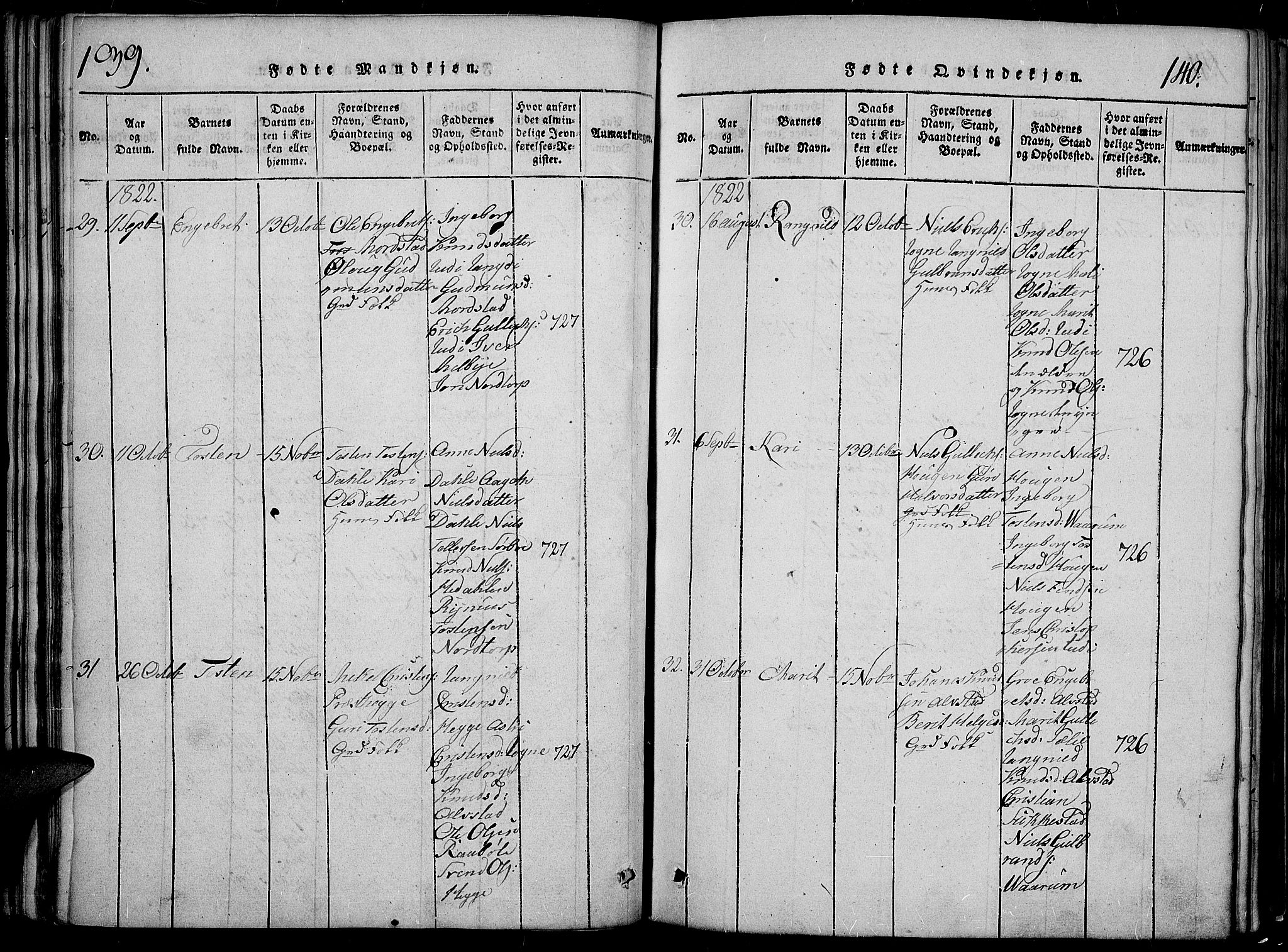 Slidre prestekontor, SAH/PREST-134/H/Ha/Hab/L0002: Parish register (copy) no. 2, 1814-1839, p. 139-140