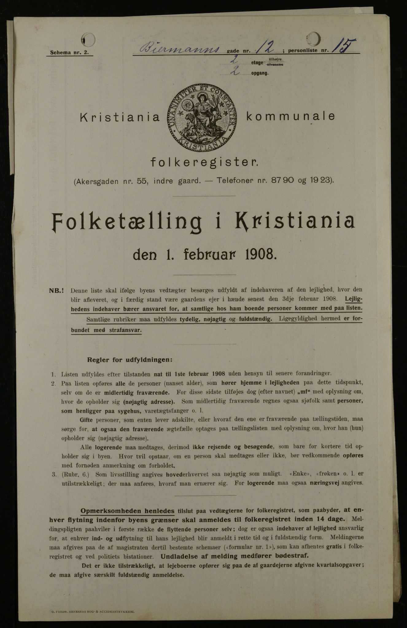 OBA, Municipal Census 1908 for Kristiania, 1908, p. 4838