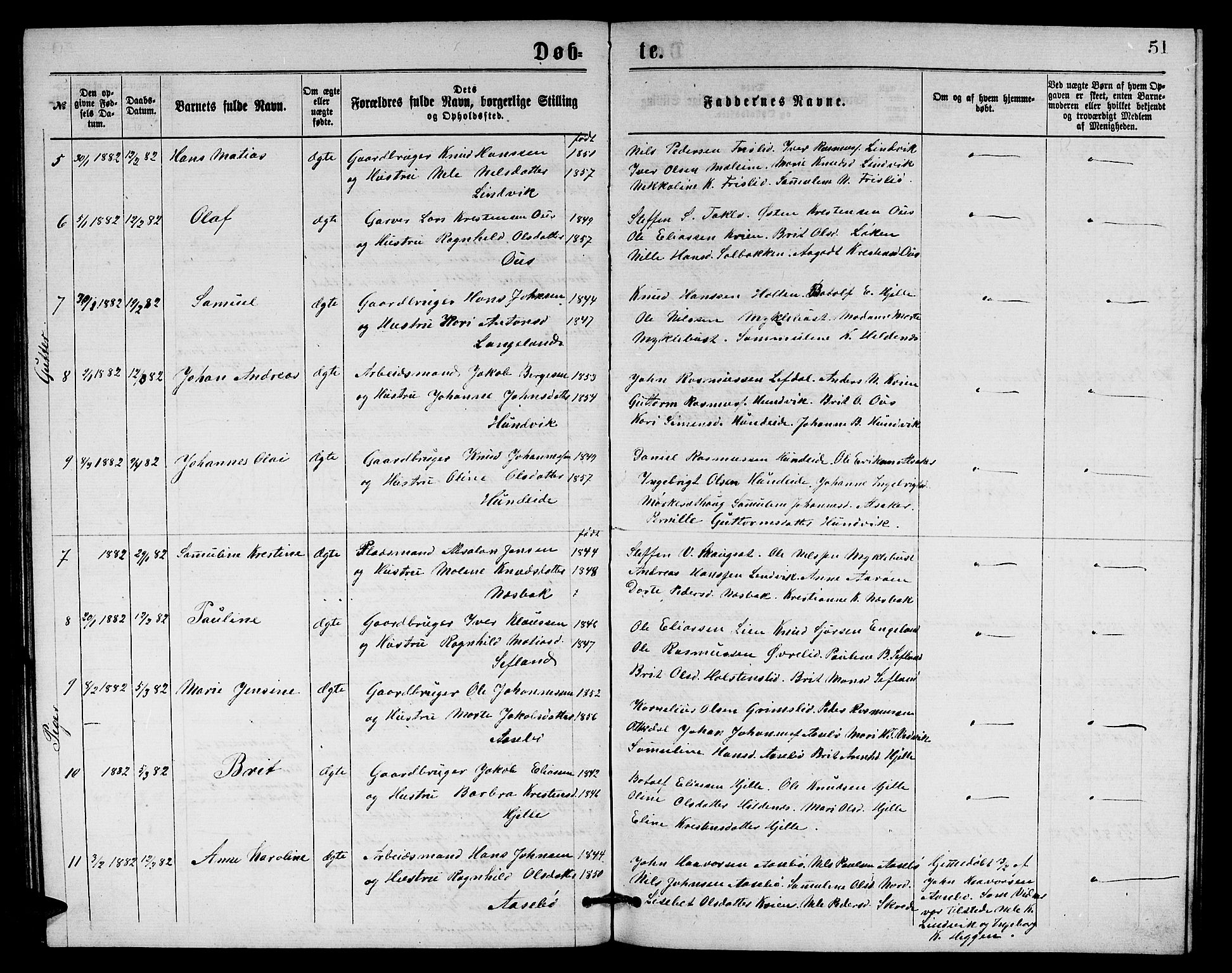 Eid sokneprestembete, AV/SAB-A-82301/H/Hab/Habb/L0001: Parish register (copy) no. B 1, 1877-1882, p. 51