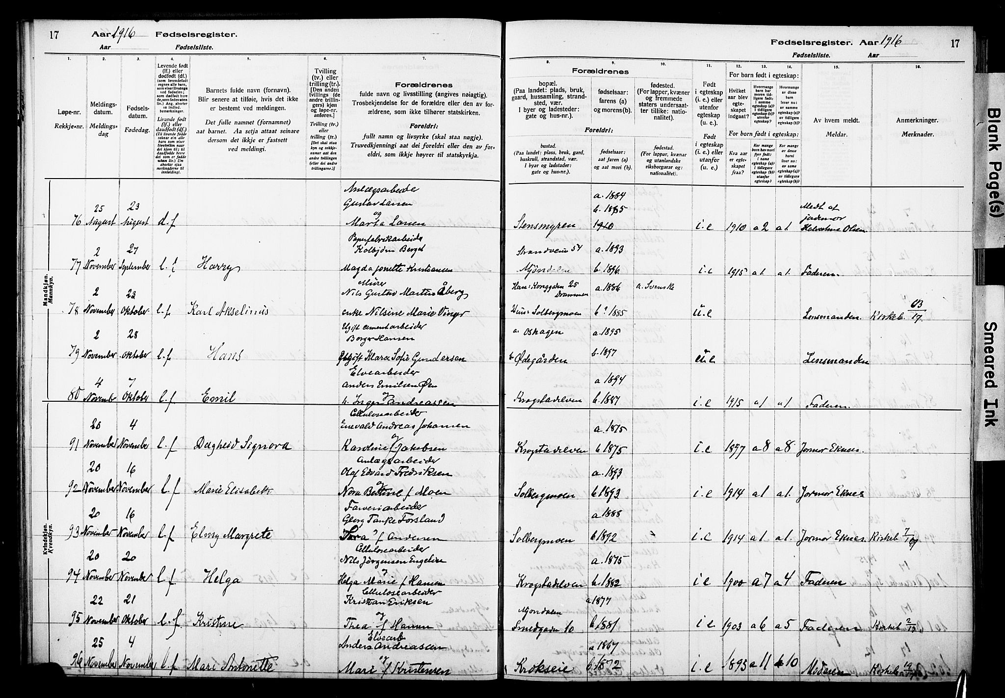 Nedre Eiker kirkebøker, AV/SAKO-A-612/J/Ja/L0001: Birth register no. 1, 1916-1925, p. 17