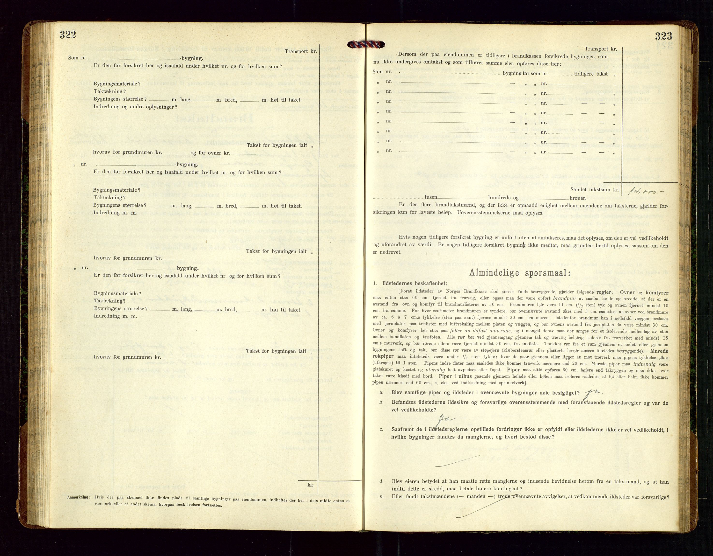 Nedstrand lensmannskontor, SAST/A-100236/Gob/L0002: "Brandtakstprotokol for Nerstrand lensmandsdistrikt Rogaland Fylke", 1916-1949, p. 322-323