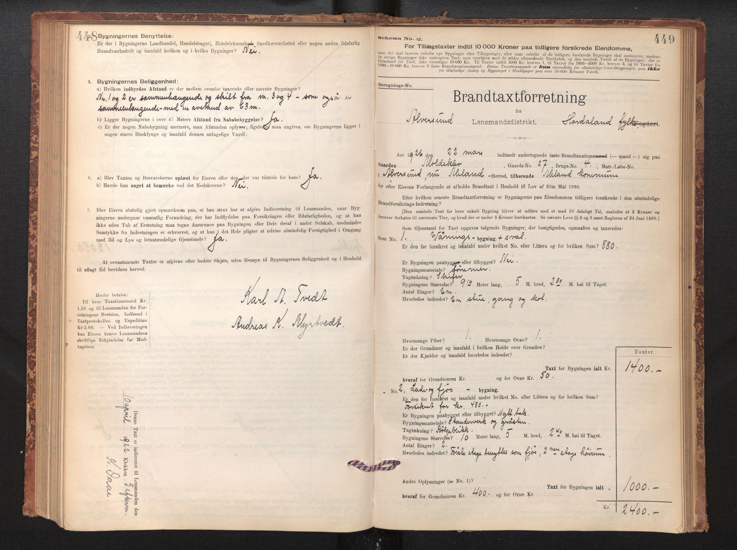 Lensmannen i Alversund, SAB/A-30701/0012/L0004: Branntakstprotokoll, skjematakst, 1894-1953, p. 448-449