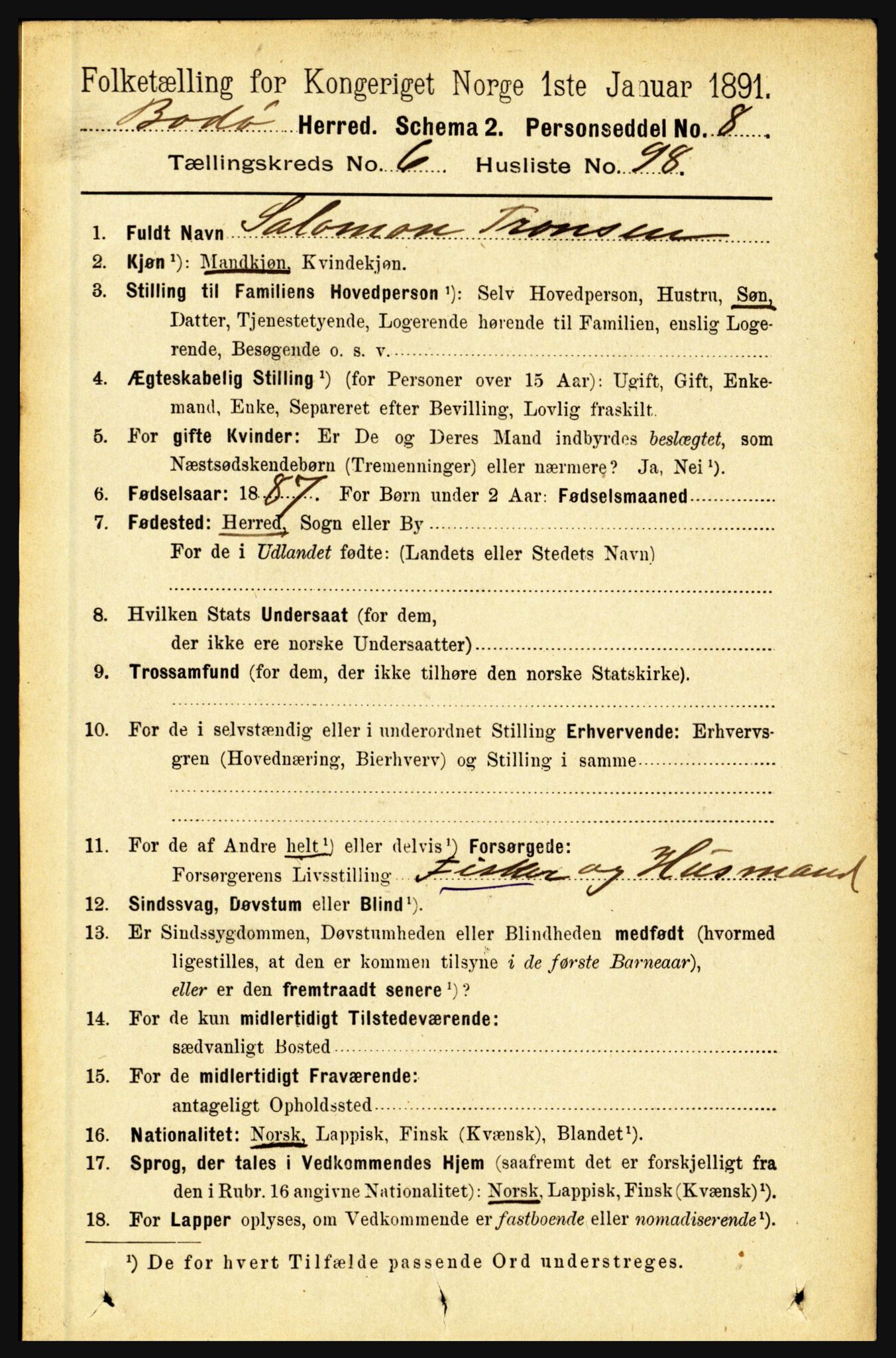 RA, 1891 census for 1843 Bodø, 1891, p. 4557