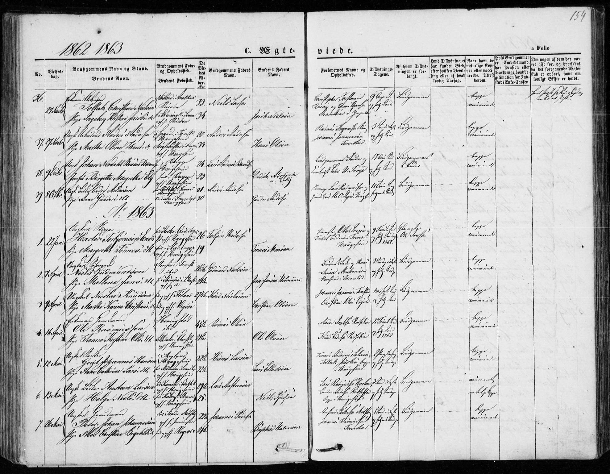 Torvastad sokneprestkontor, AV/SAST-A -101857/H/Ha/Haa/L0011: Parish register (official) no. A 11, 1857-1866, p. 154