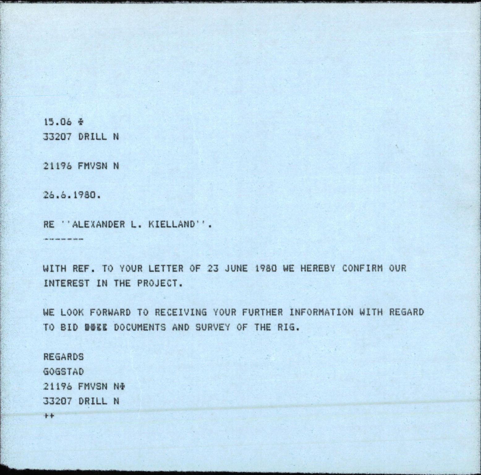 Pa 1503 - Stavanger Drilling AS, AV/SAST-A-101906/2/E/Eb/Eba/L0022: Alexander L. Kielland repair, 1979-1980