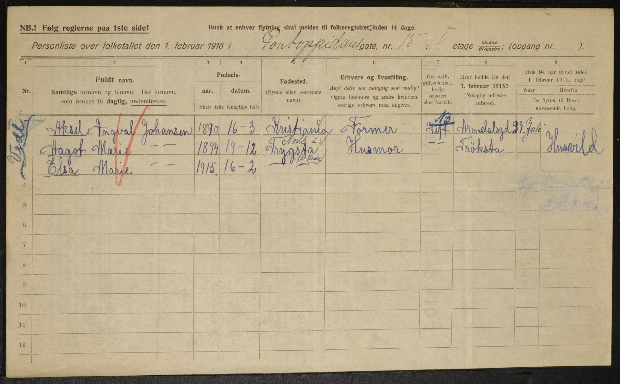 OBA, Municipal Census 1916 for Kristiania, 1916, p. 83244