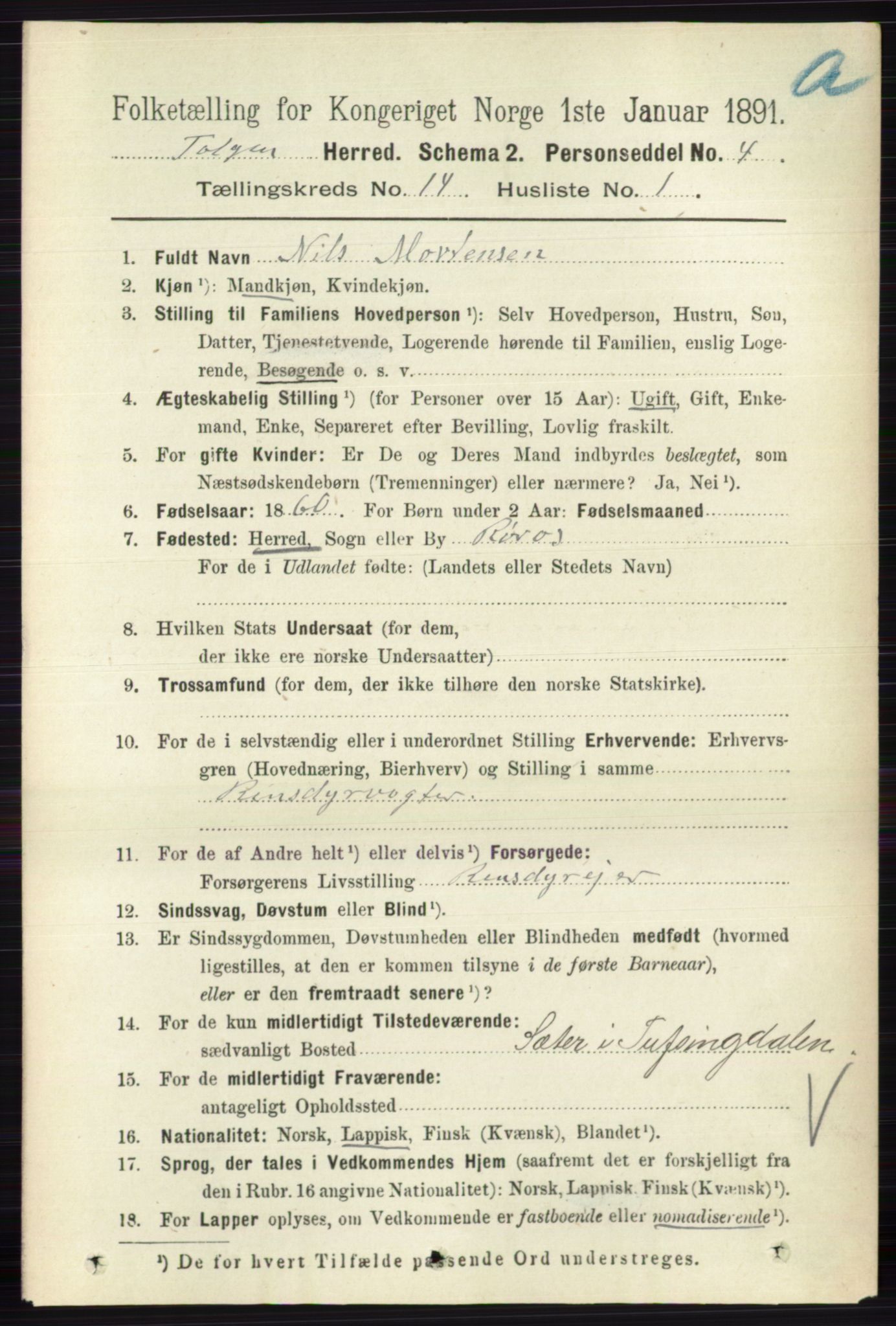 RA, 1891 census for 0436 Tolga, 1891, p. 4128