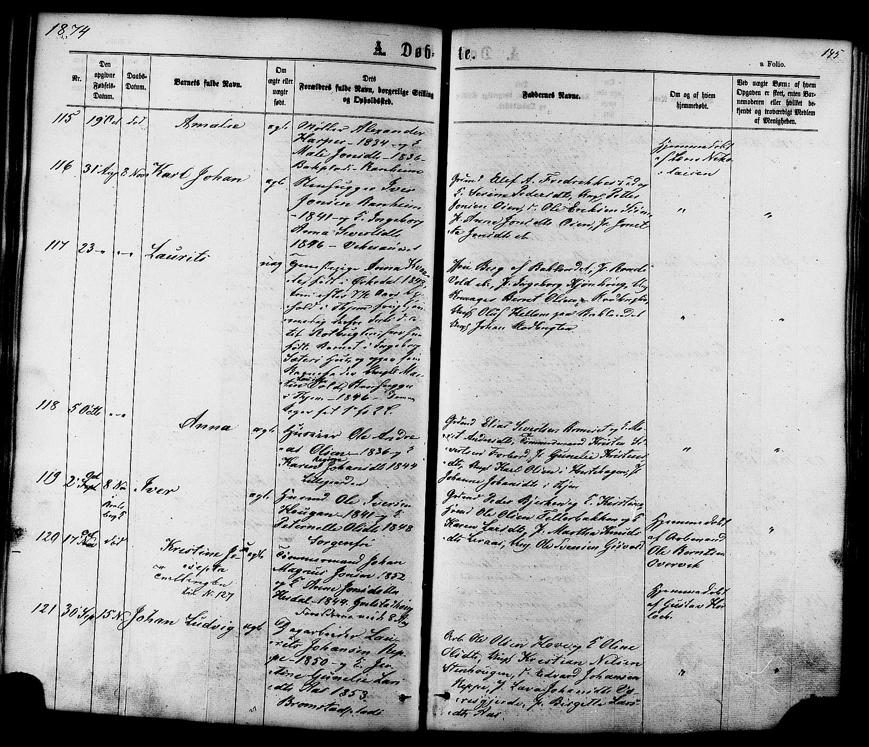 Ministerialprotokoller, klokkerbøker og fødselsregistre - Sør-Trøndelag, SAT/A-1456/606/L0293: Parish register (official) no. 606A08, 1866-1877, p. 145