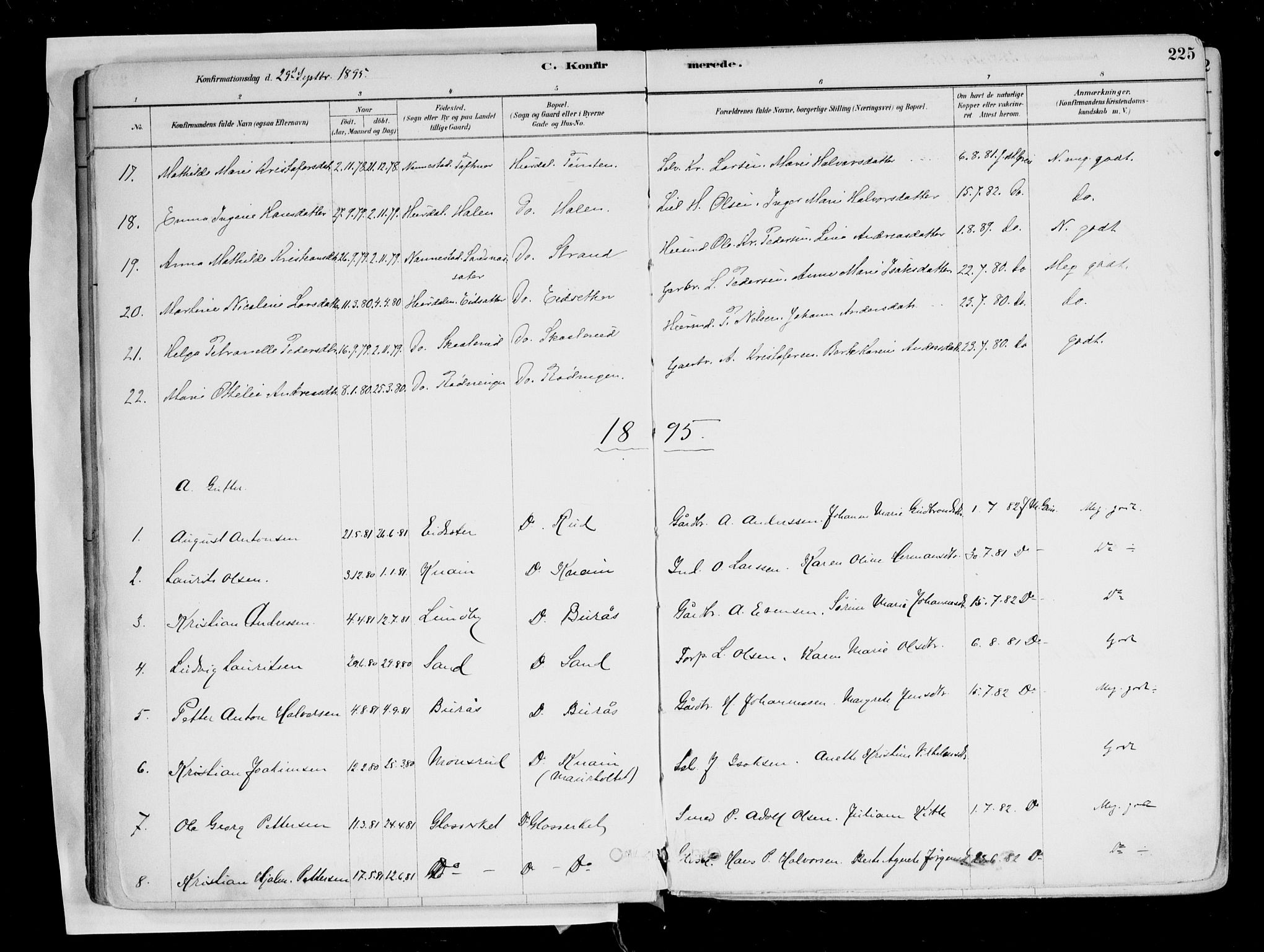 Hurdal prestekontor Kirkebøker, SAO/A-10889/F/Fa/L0007: Parish register (official) no. I 7, 1878-1906, p. 225