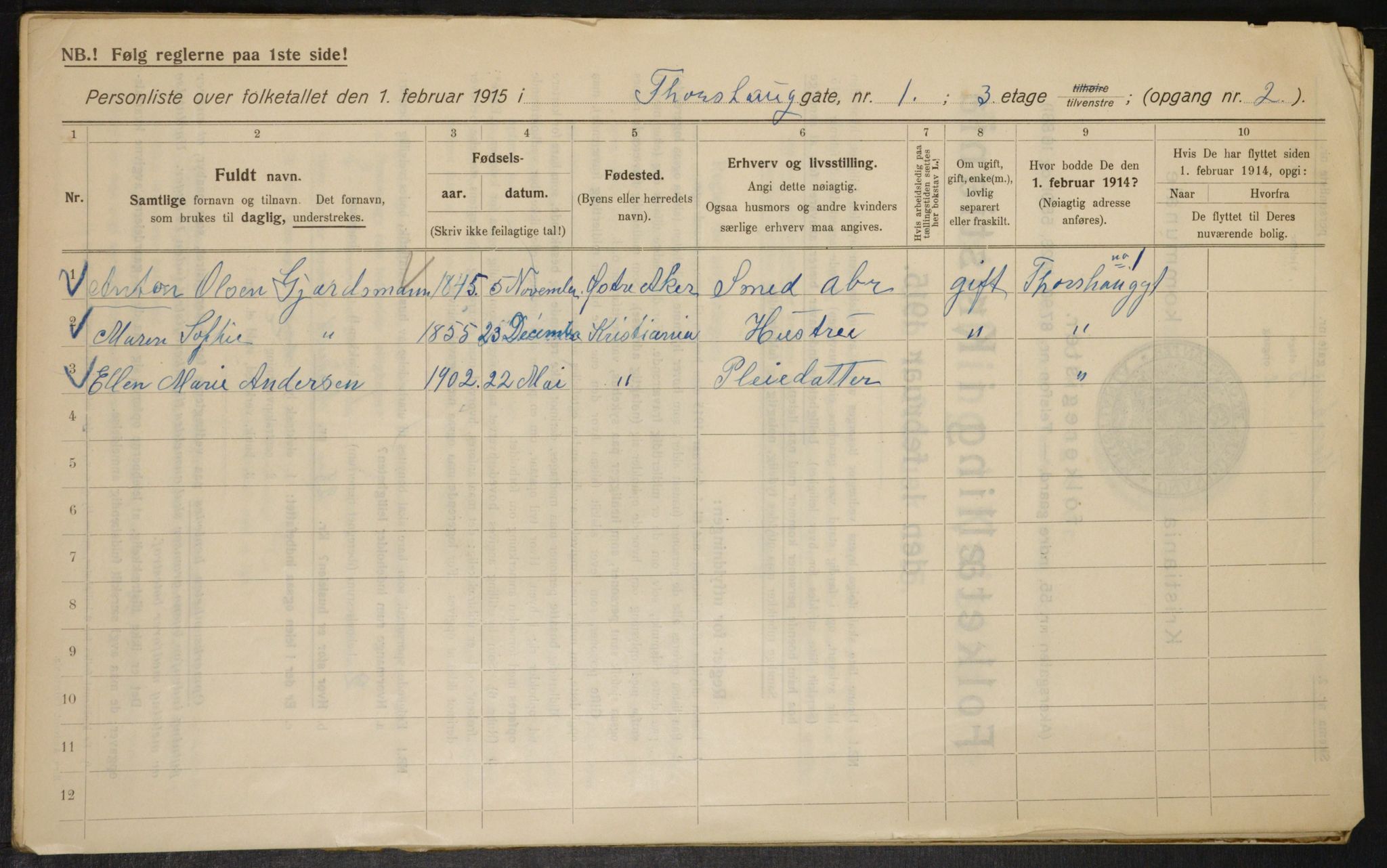 OBA, Municipal Census 1915 for Kristiania, 1915, p. 114735