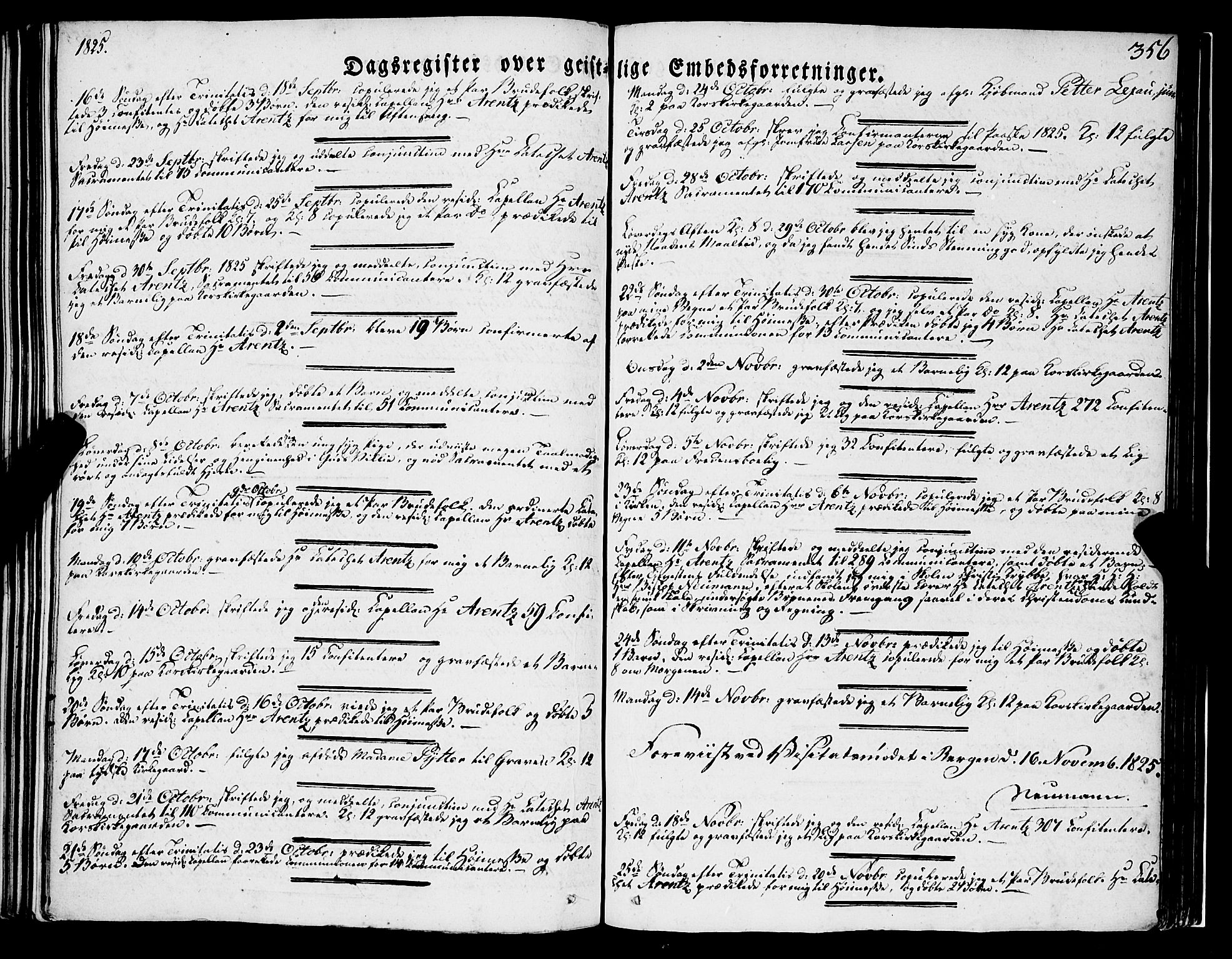 Korskirken sokneprestembete, AV/SAB-A-76101/H/Haa/L0050: Parish register (official) no. F 1, 1821-1869, p. 356