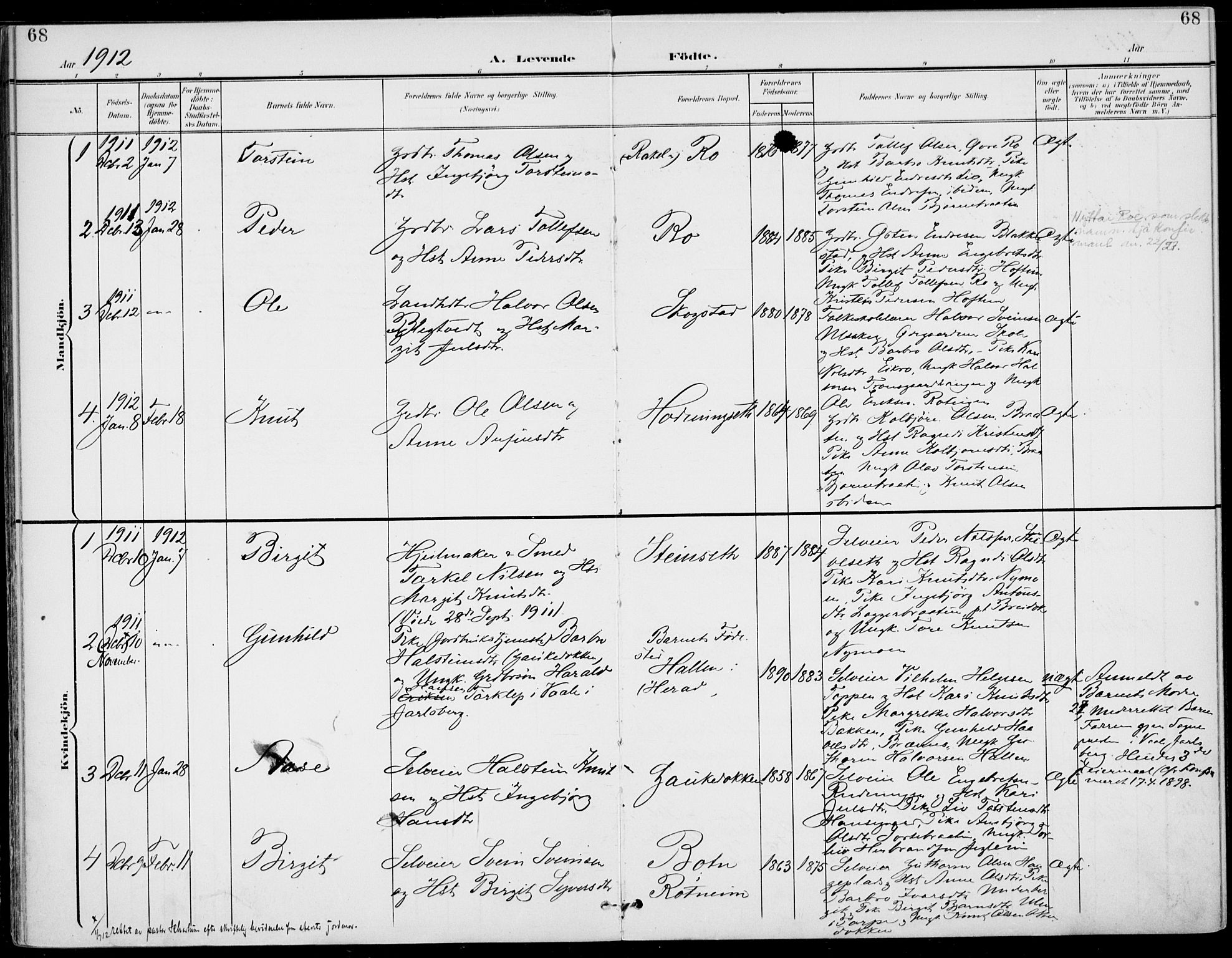 Gol kirkebøker, AV/SAKO-A-226/F/Fa/L0006: Parish register (official) no. I 6, 1901-1918, p. 68