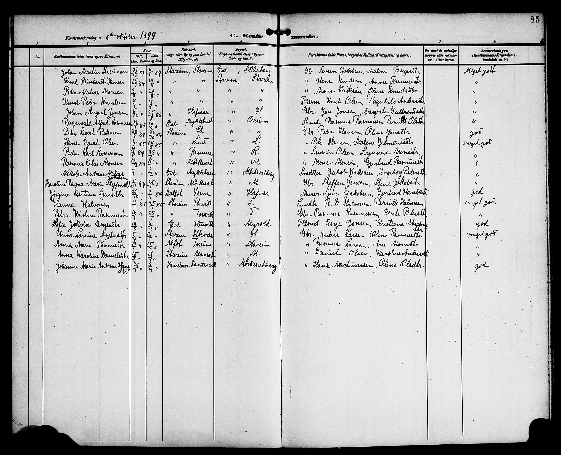 Eid sokneprestembete, SAB/A-82301/H/Haa/Haac/L0001: Parish register (official) no. C 1, 1879-1899, p. 85