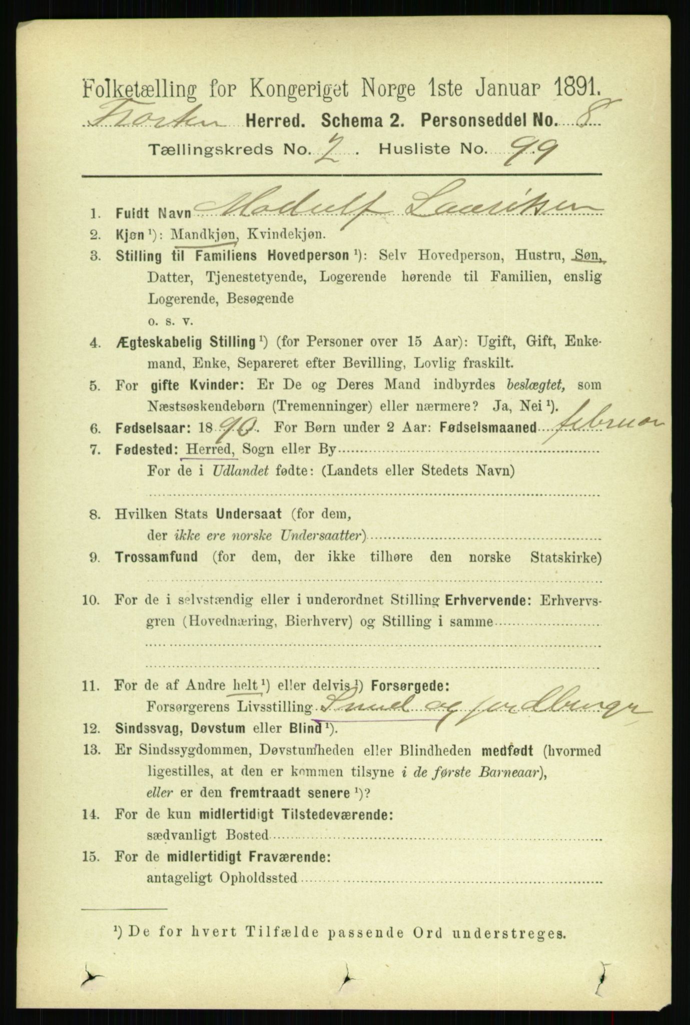 RA, 1891 census for 1717 Frosta, 1891, p. 1689