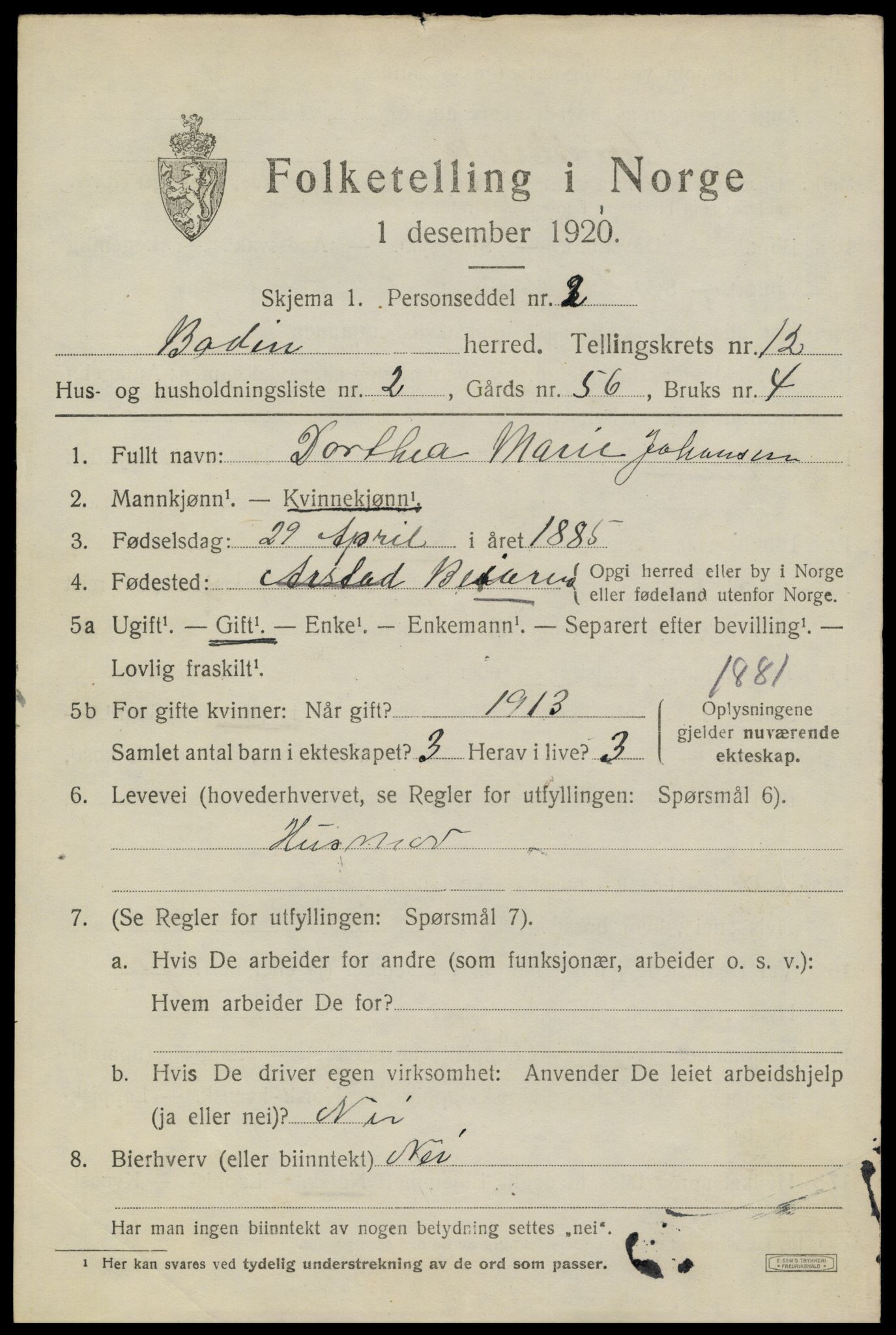 SAT, 1920 census for Bodin, 1920, p. 8438