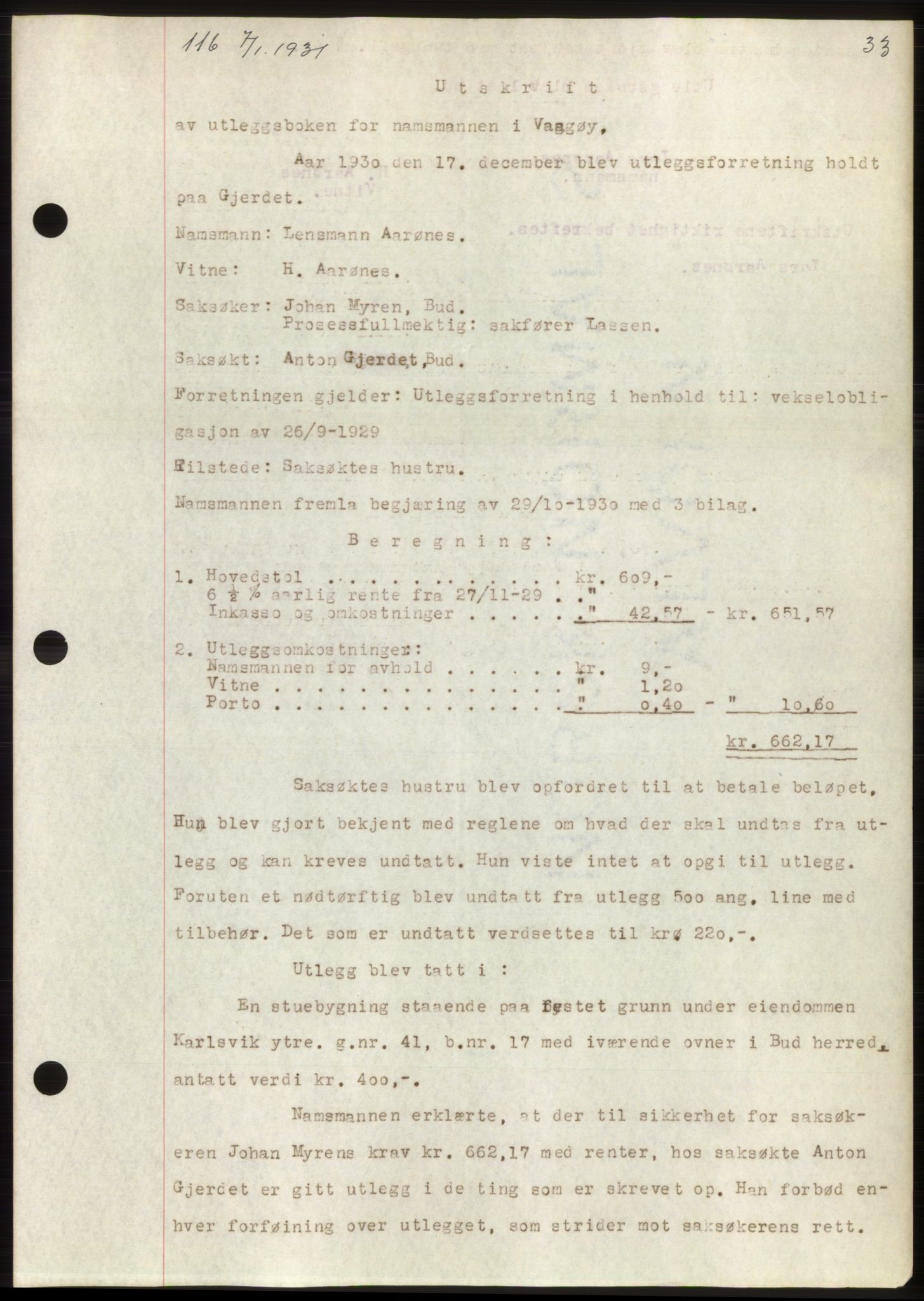 Romsdal sorenskriveri, AV/SAT-A-4149/1/2/2C/L0059: Mortgage book no. 53, 1931-1931, Deed date: 07.01.1931